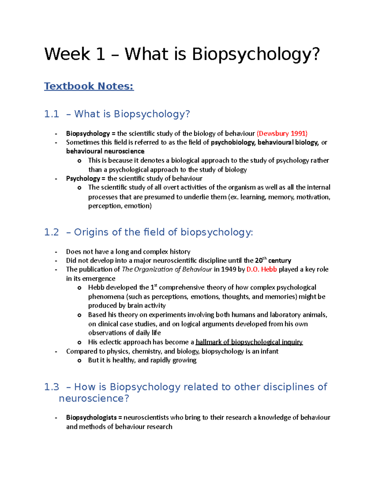 Week 1 - What Is Biopsychology - Week 1 – What Is Biopsychology ...