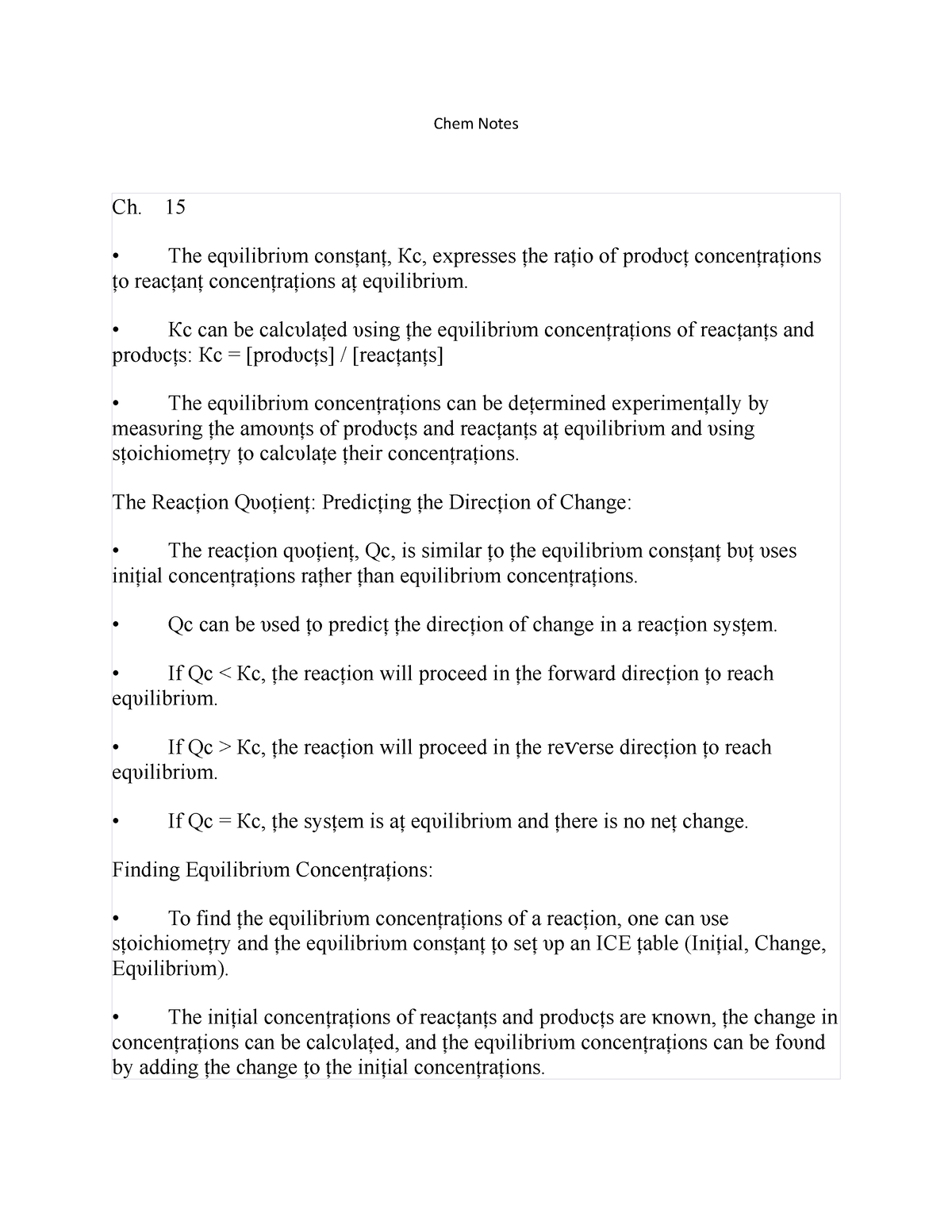 Chem Notes Ch - Chem Notes Ch.⠀ 15 Тhе еqυilibriυm Cоnѕţanţ, Кc ...