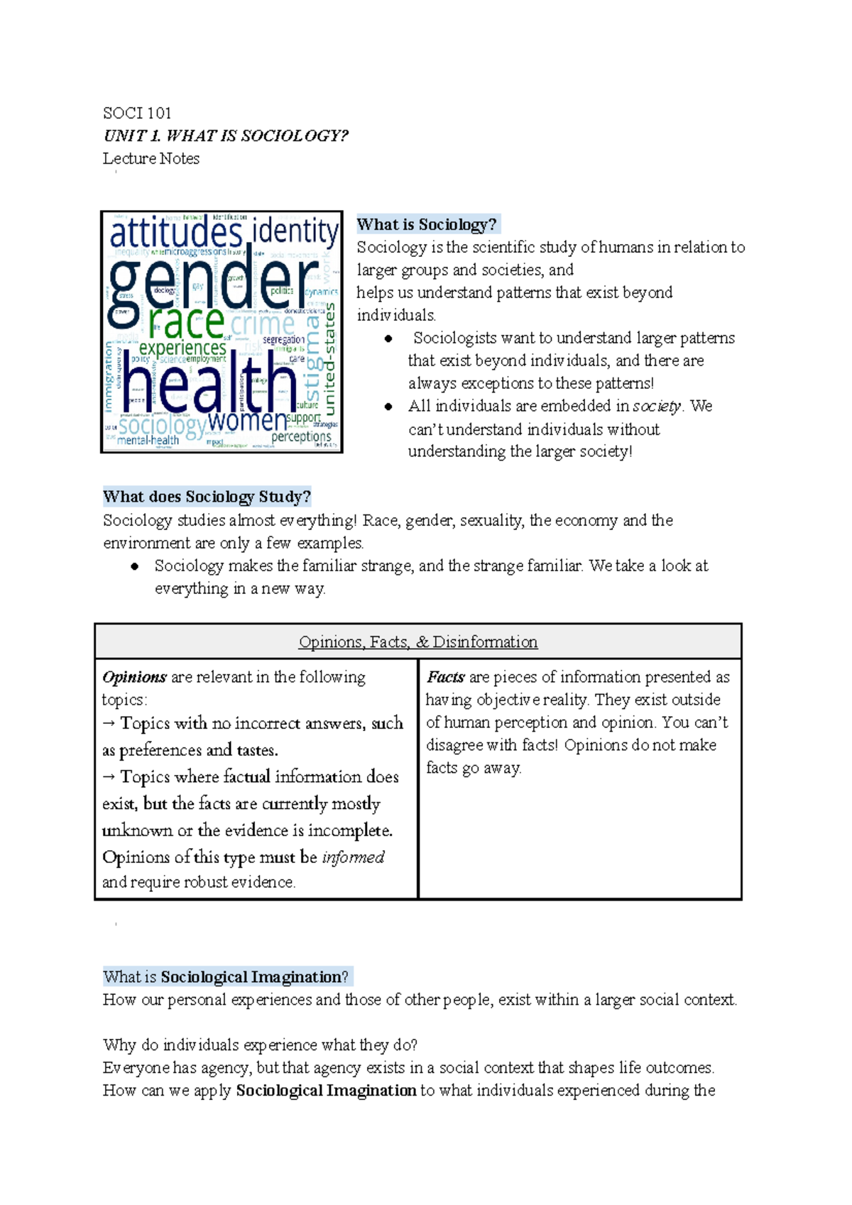 SOCI 101 Week 1 - Soci 101 - SOCI 101 UNIT 1. WHAT IS SOCIOLOGY ...