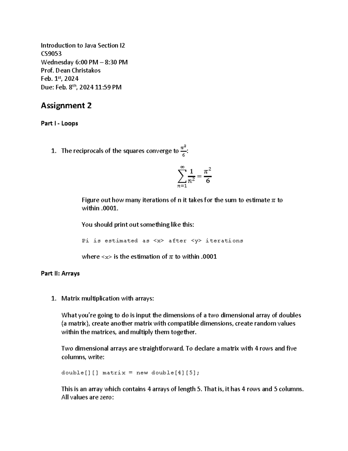 Assignment 2 - A2 description - Introduction to Java Section I 2 CS ...