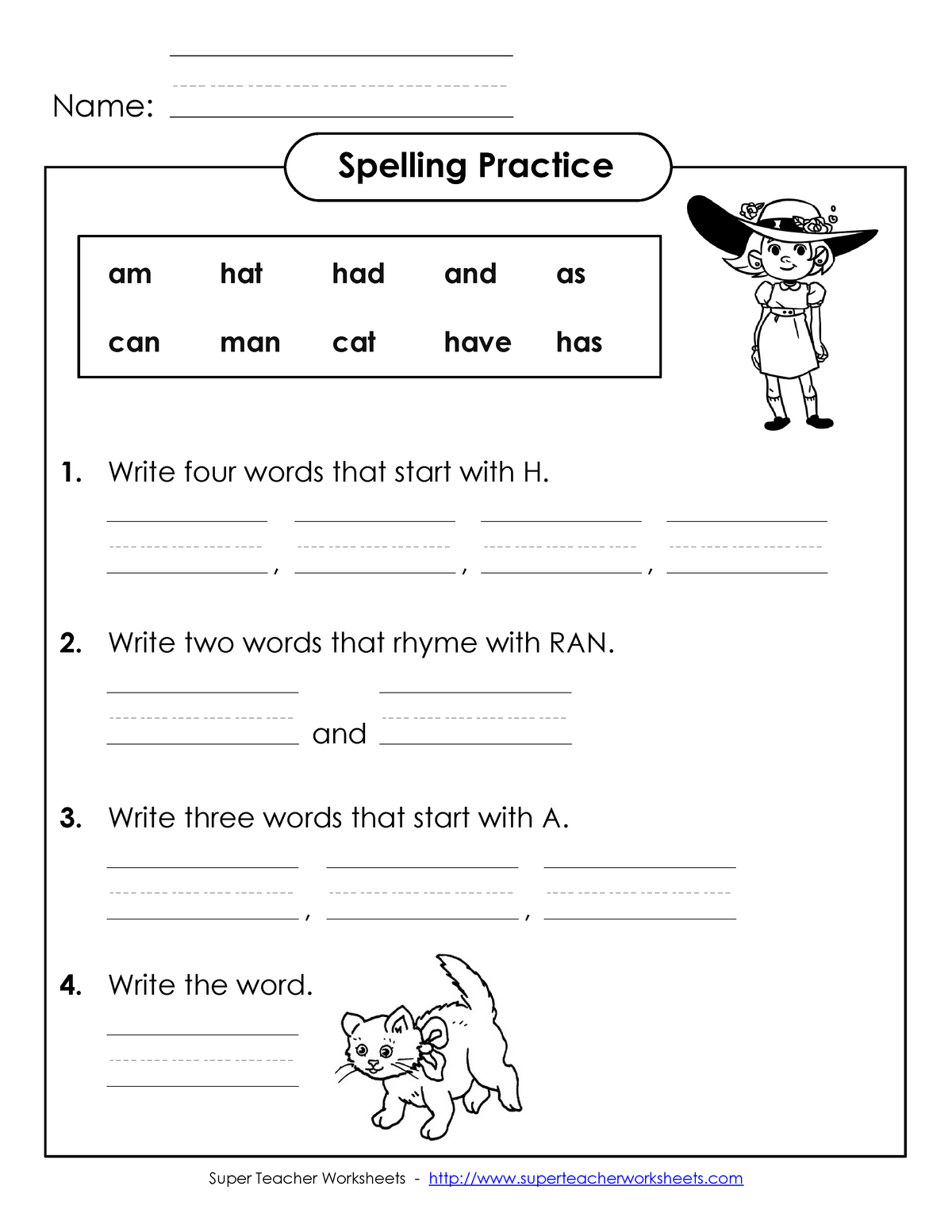 Lista 1-practice Pract - Name: ///////// Spelling Practice am hat had ...