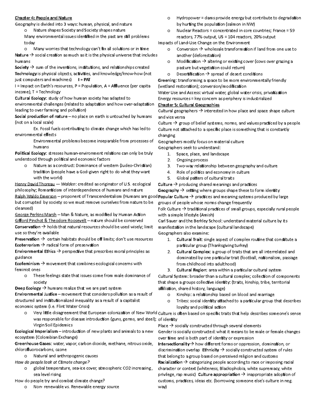 Test 2 Cheat Sheet - Summary (GEOG 1302) Introduction to Human ...