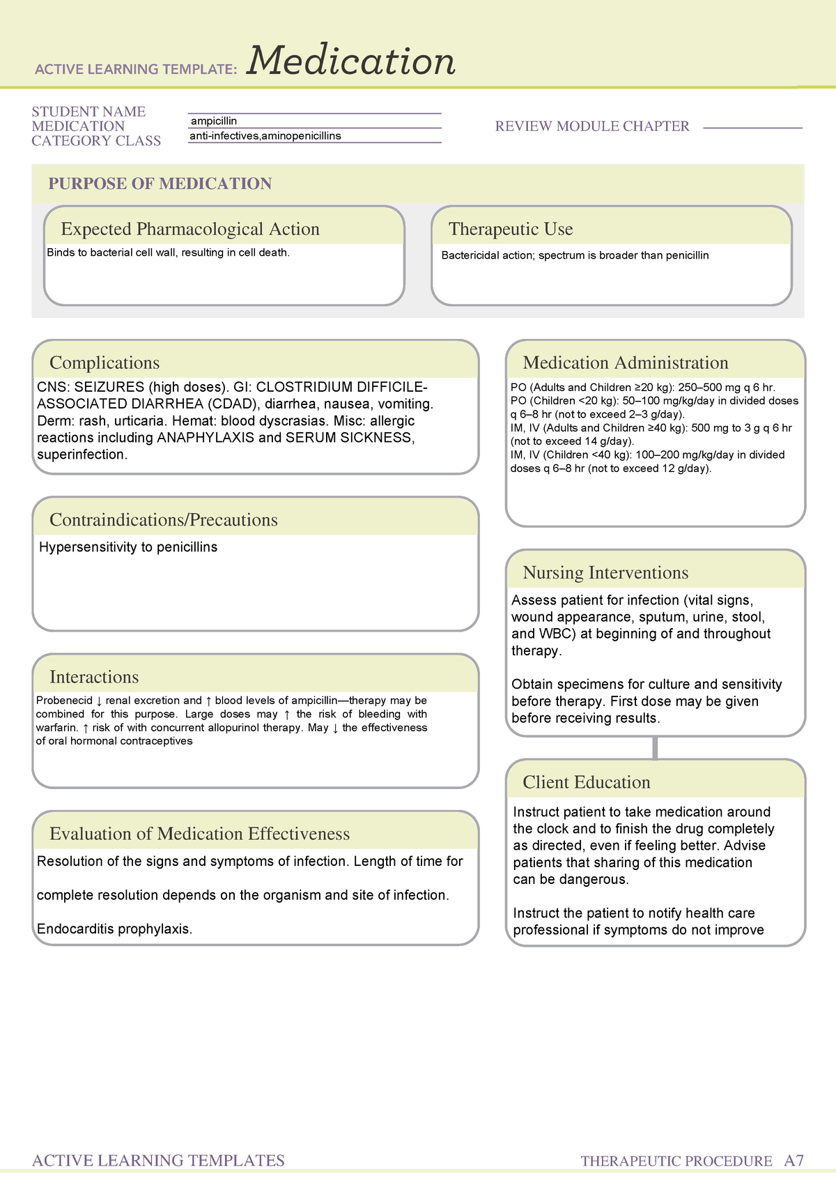 Ampicillin - Medication - STUDENT NAME MEDICATION REVIEW MODULE CHAPTER ...