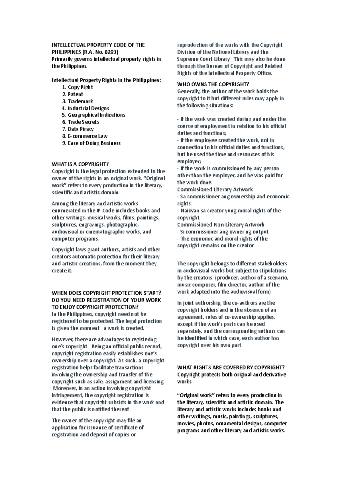 Intellectual Property CODE OF THE Philippines INTELLECTUAL PROPERTY