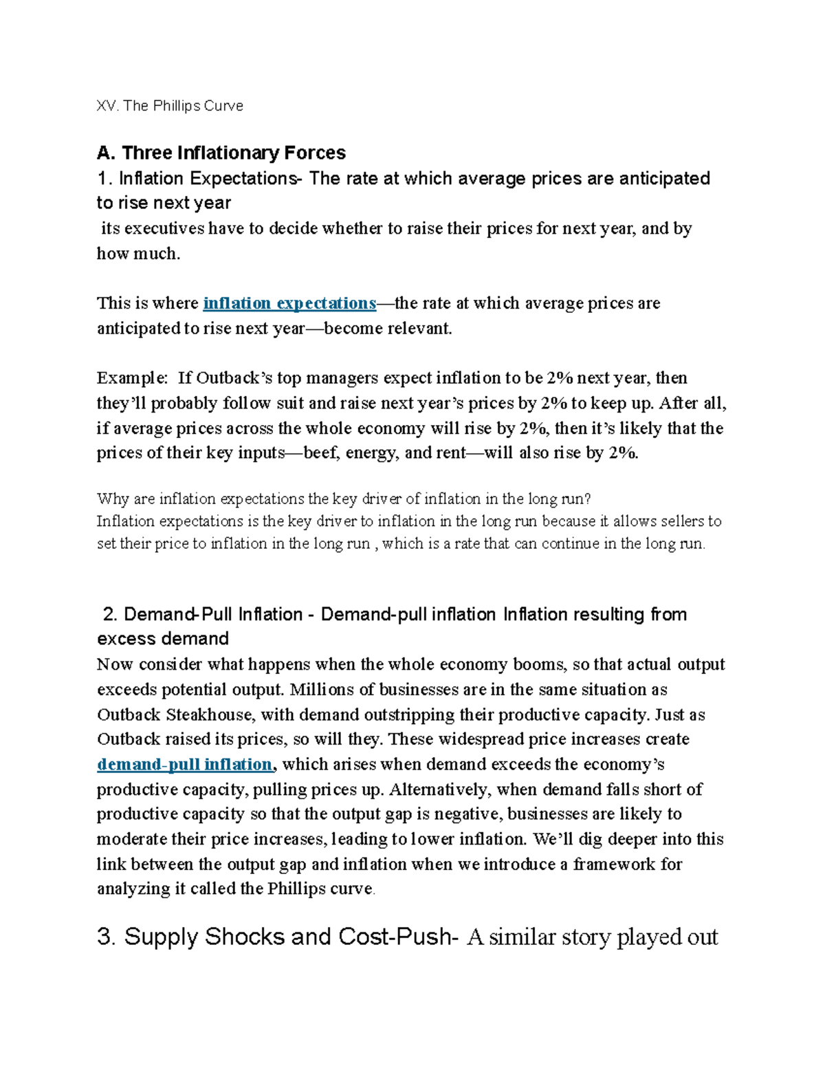 The phillip curve ch 19 - lecture notes - XV. The Phillips Curve A ...