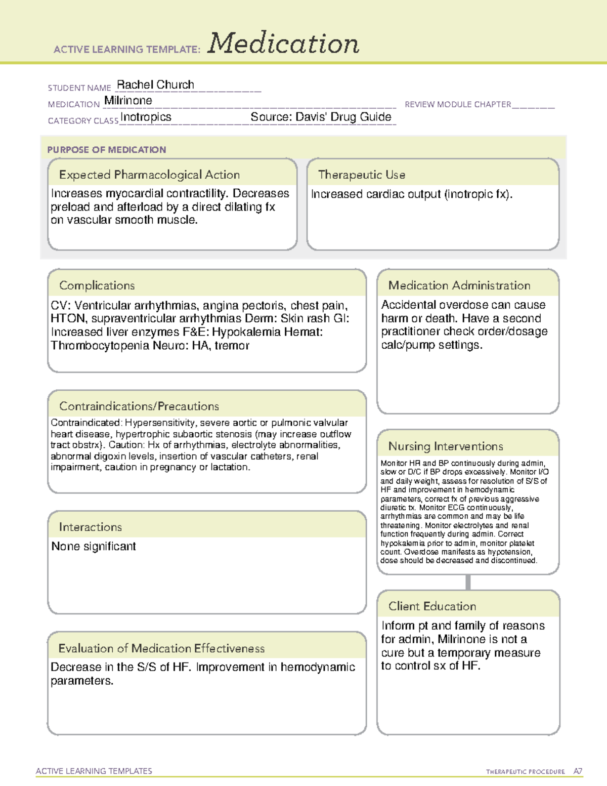 Milrinone (Week 3) - ACTIVE LEARNING TEMPLATES THERAPEUTIC PROCEDURE A ...