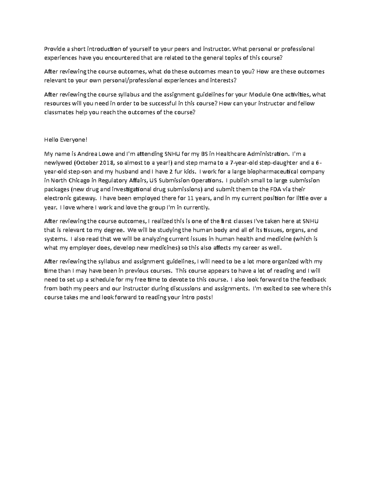 Module 1 intro discussion post - Provide a short introduction of ...