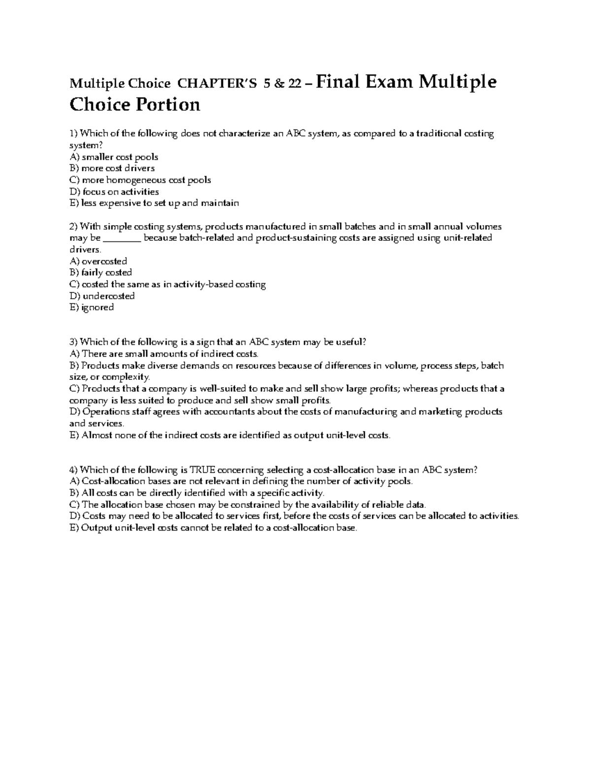 Multiple Choice Chapter's 5 & 22 - Multiple Choice CHAPTER’S 5 & 22 ...
