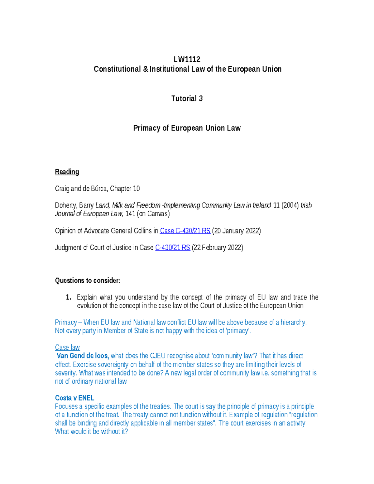 EU law tutorial - LW Constitutional & Institutional Law of the European ...