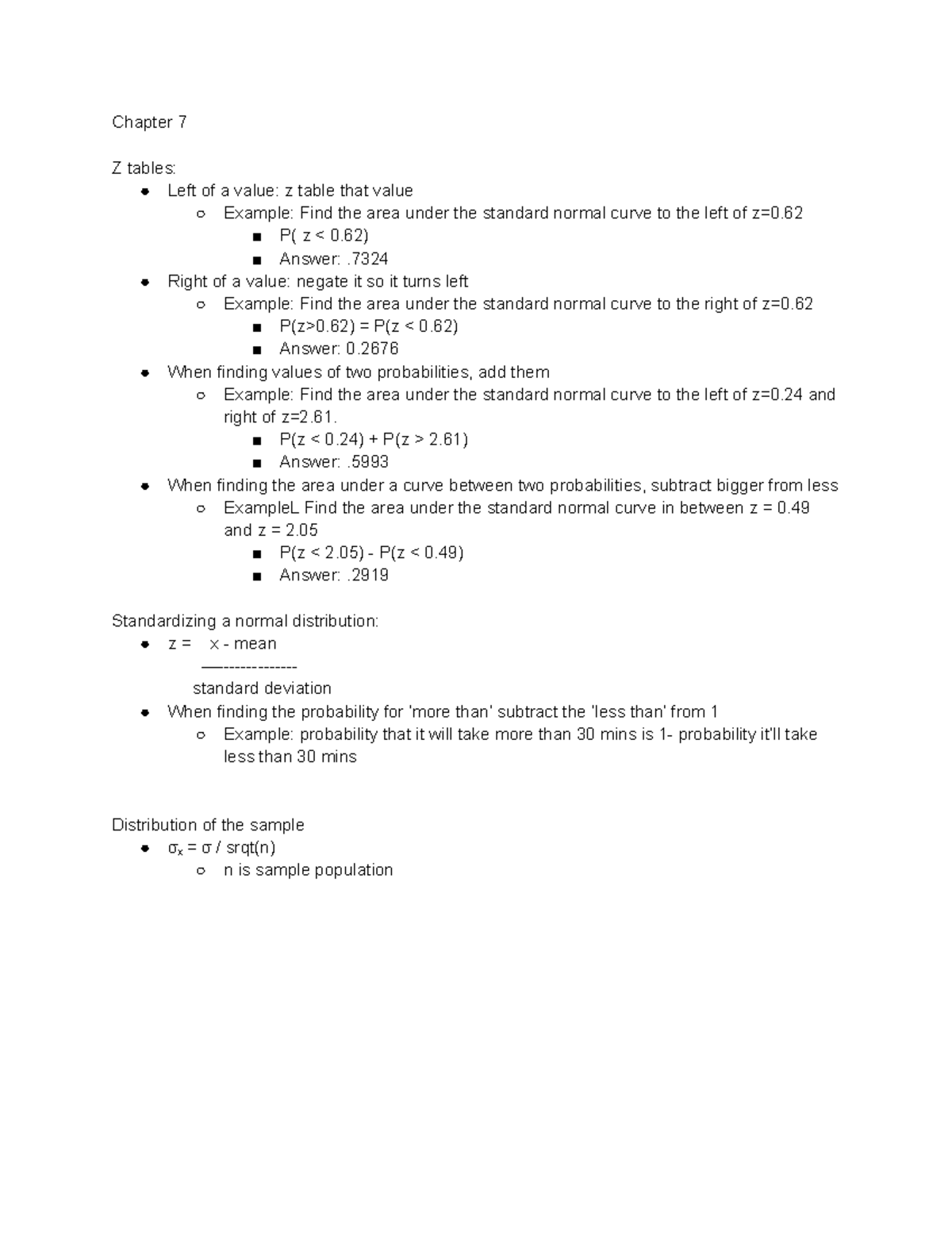 Chapter 17 Lecture 2 Chapter 7 Z tables Left of a value z table