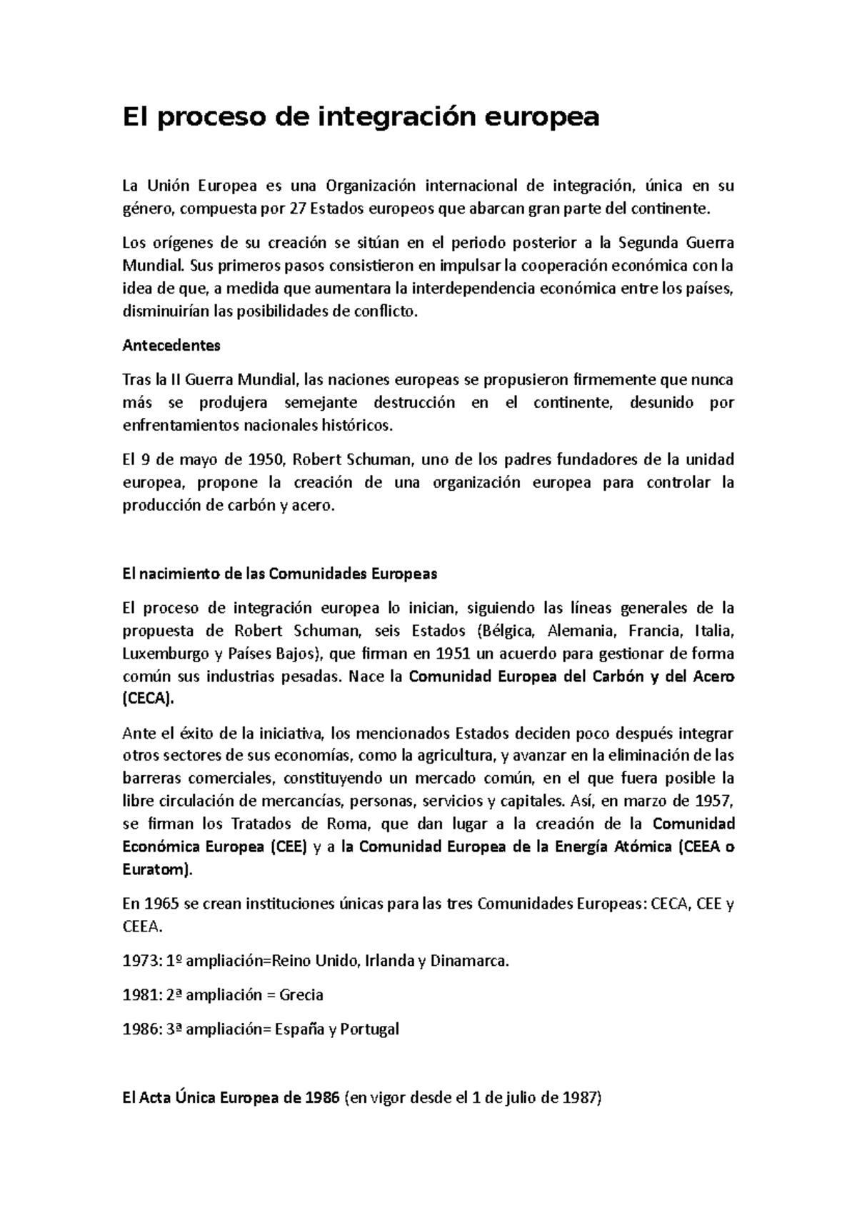 Pr Proceso de integración europea - El proceso de integración europea ...