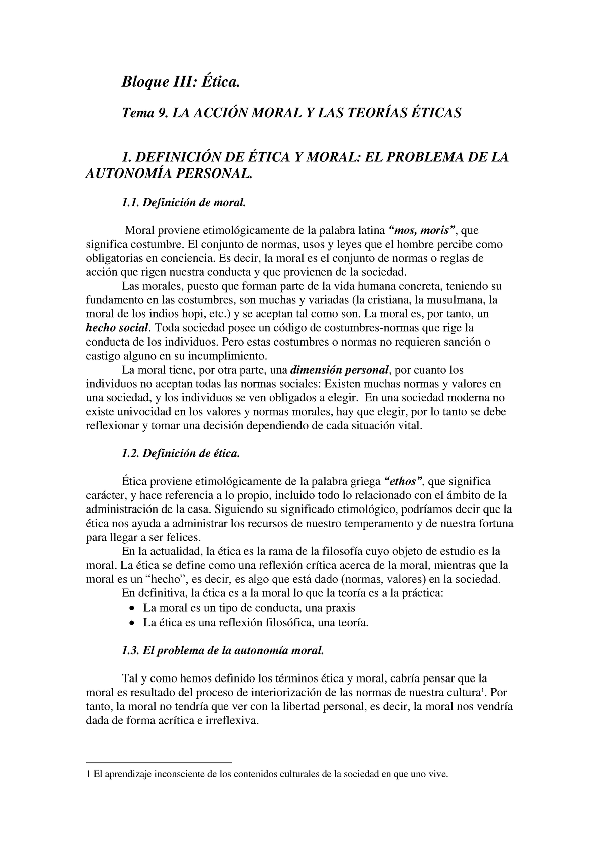 Tema 9 La Accion Moral Y Teorias Eticas Bloque Iii Ética Tema 9 La