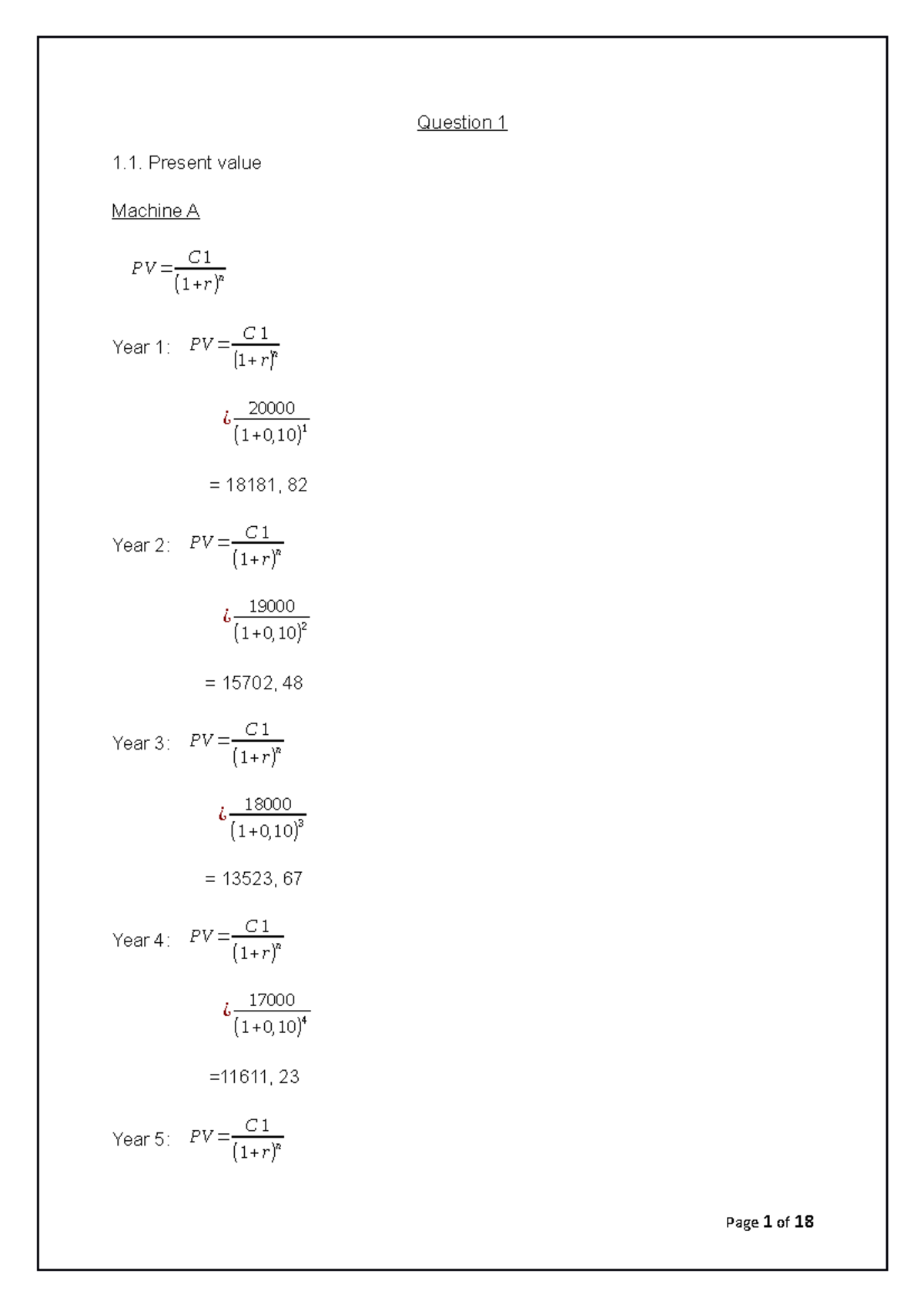 Question 1docx fm - assignment - Question 1 Present value Machine A PV ...