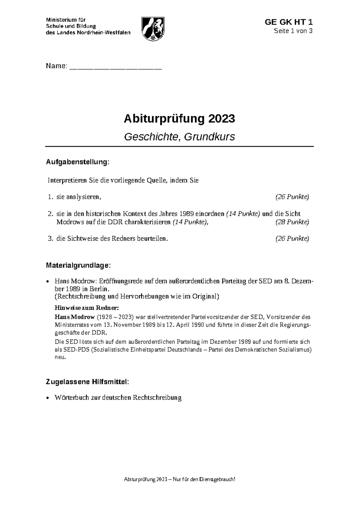 GE23 x G HT GG - Abi 23 Geschichte - GE GK HT 1 Seite 1 von 3 Name