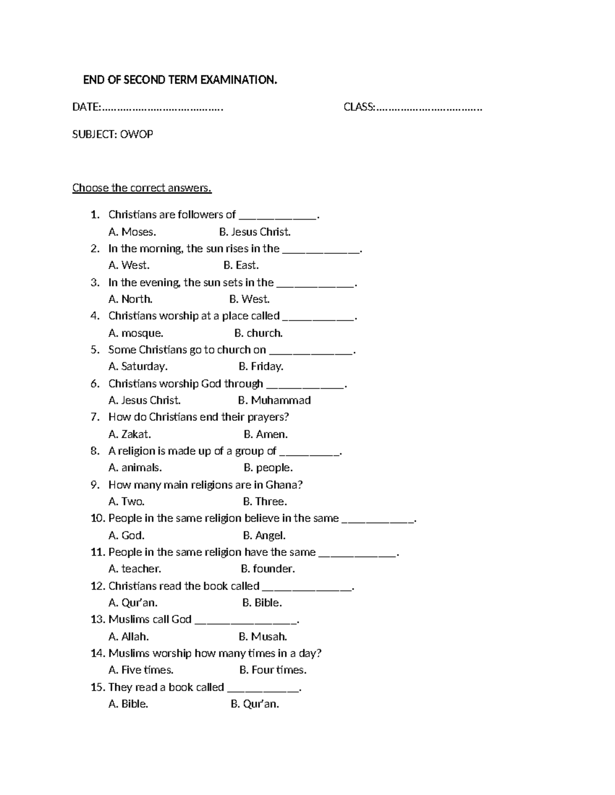 P2 science - Nice work - END OF SECOND TERM EXAMINATION. - Studocu