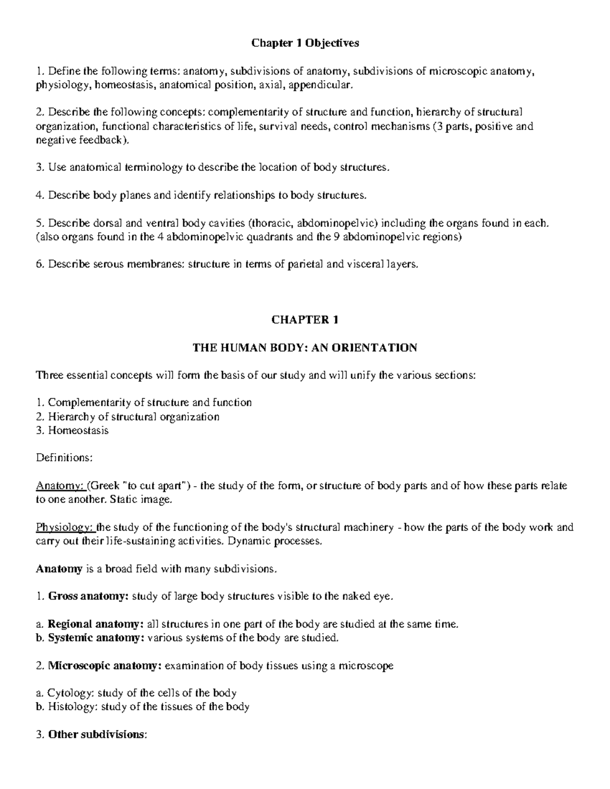 Chapter 1 notes - Chapter 1 Objectives Define the following terms ...