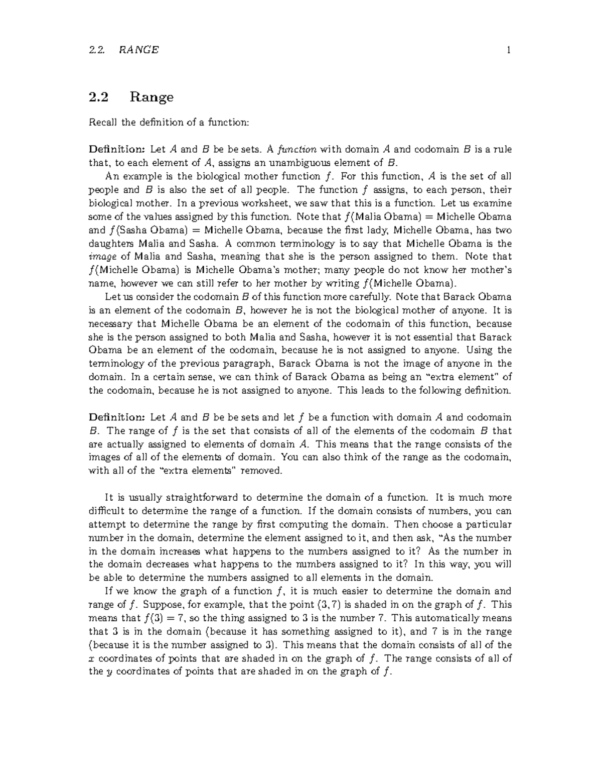 Section 2 - 2. RANGE 1 2 Range Recall the definition of a function ...