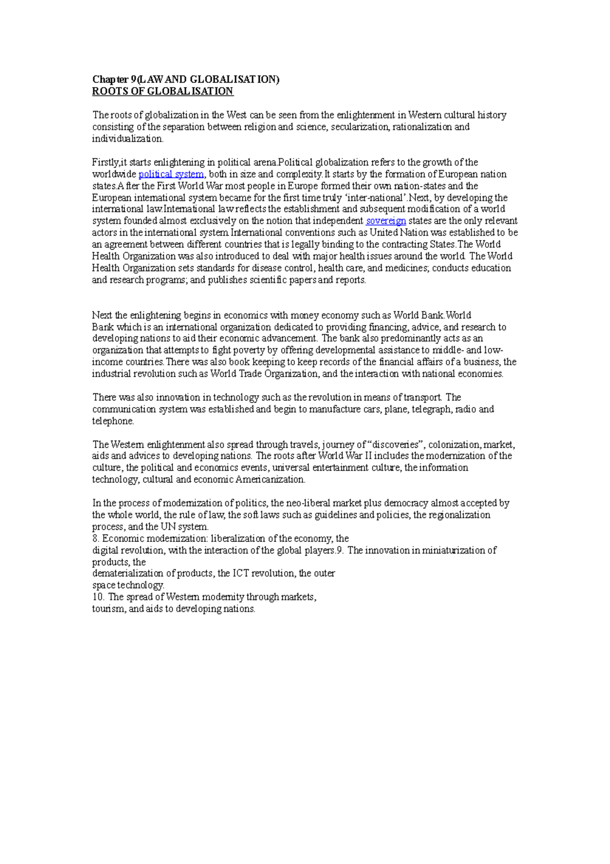 Chapter 9 Notes Chapter 9(LAW AND GLOBALISATION) ROOTS OF