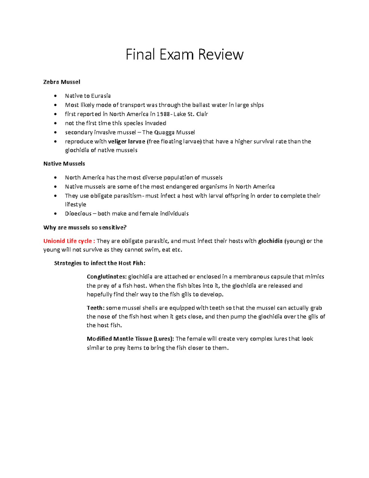 Final exam review Summary Biology Final Exam to likely mode of