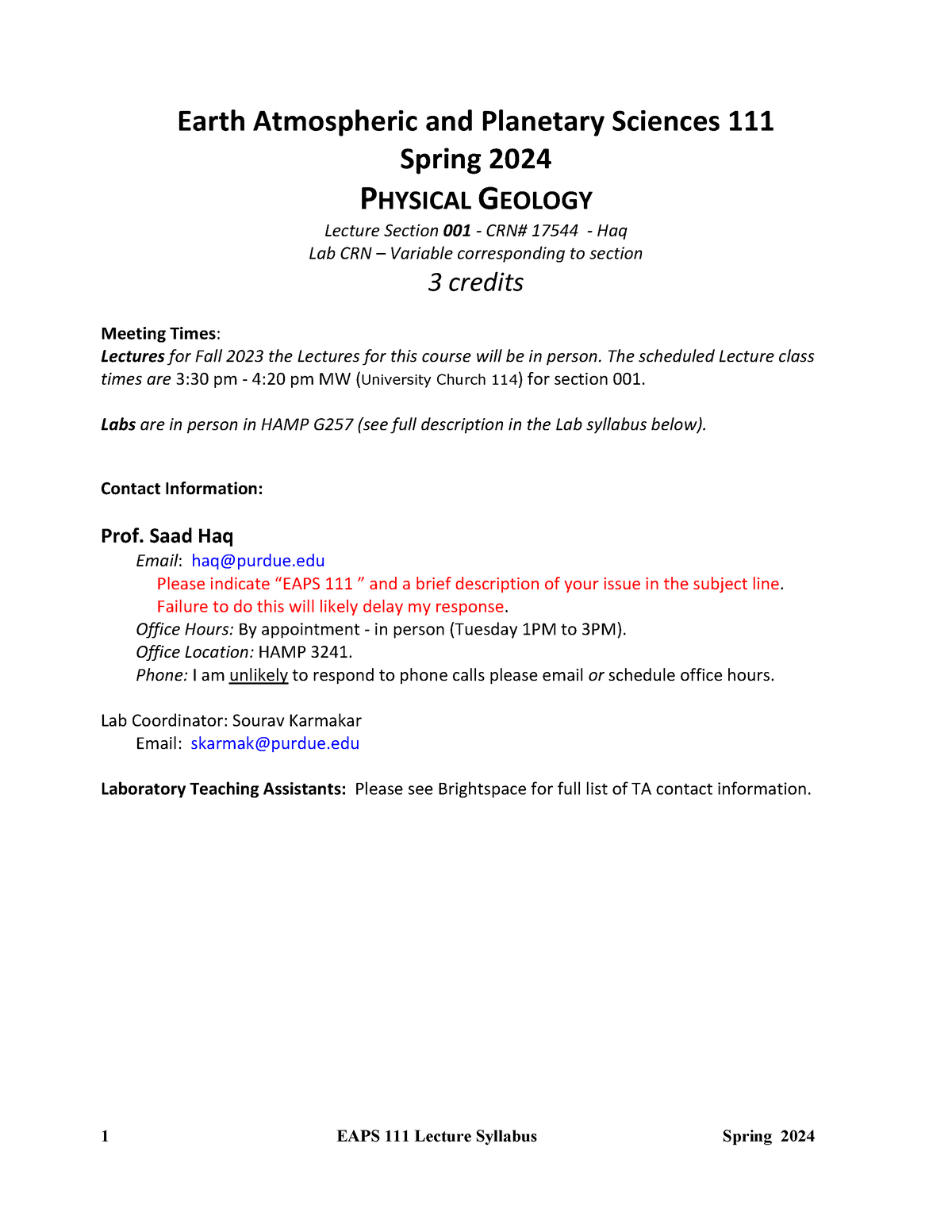 Combined Syllabus EAPS111 Sp24 - Earth Atmospheric and Planetary ...