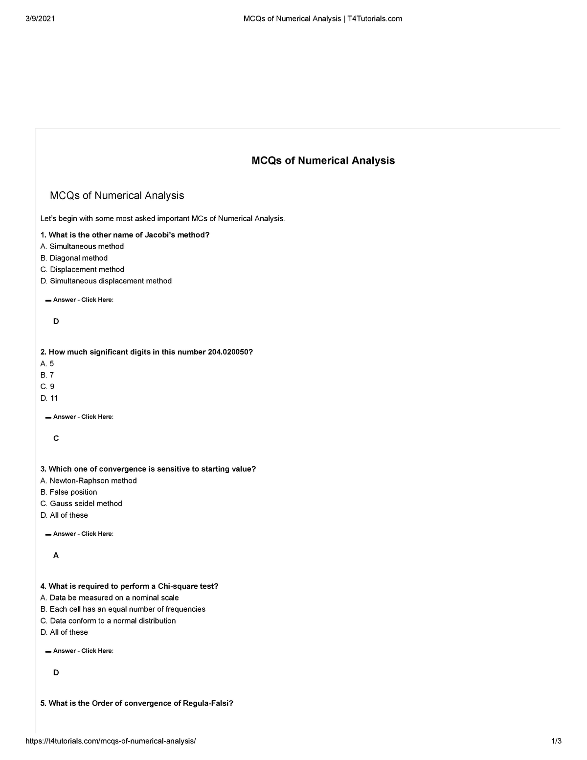 MCQs Of Numerical Analysis T4Tutorials - 3/9/2021 MCQs Of Numerical ...