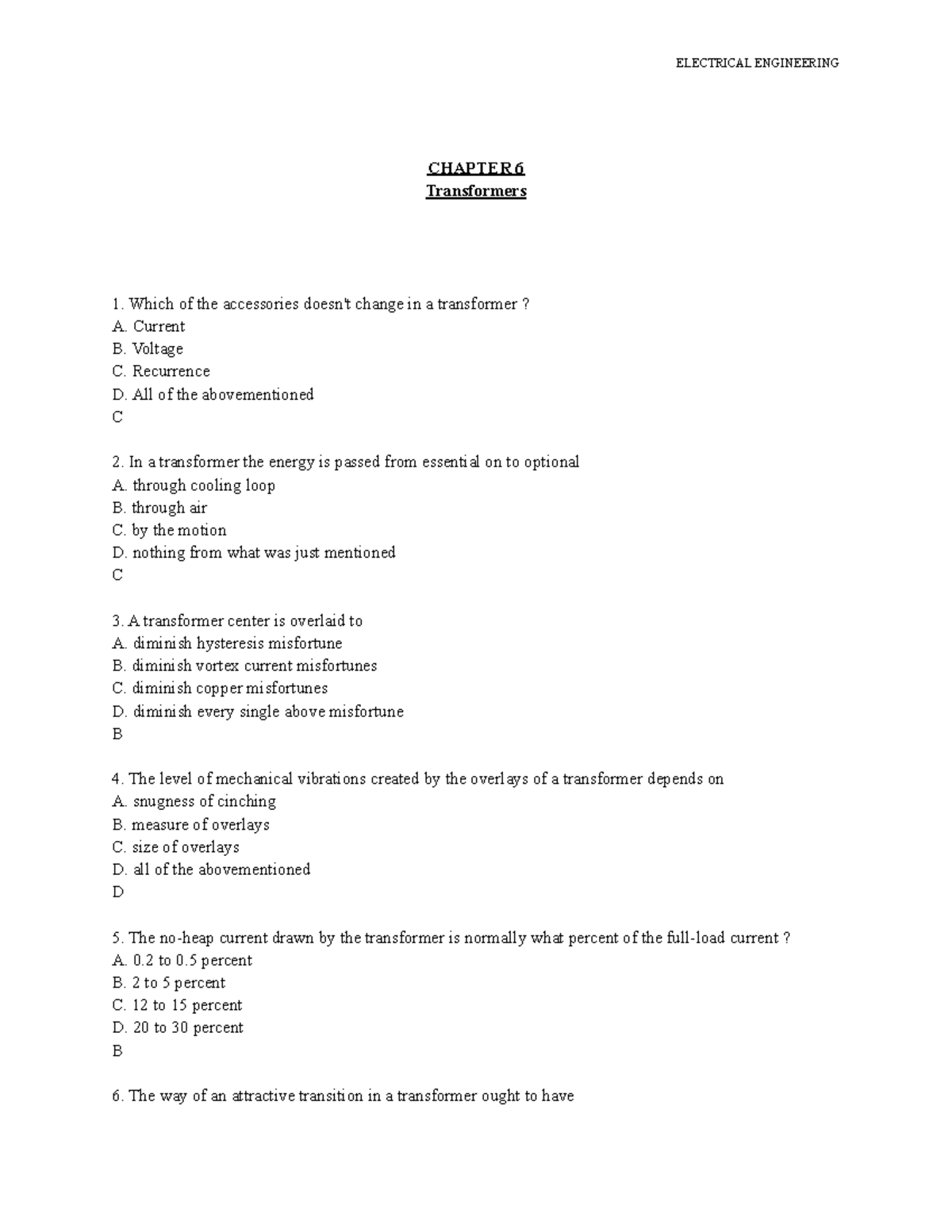 Chapter 6 Transformers - CHAPTER 6 Transformers Which of the ...