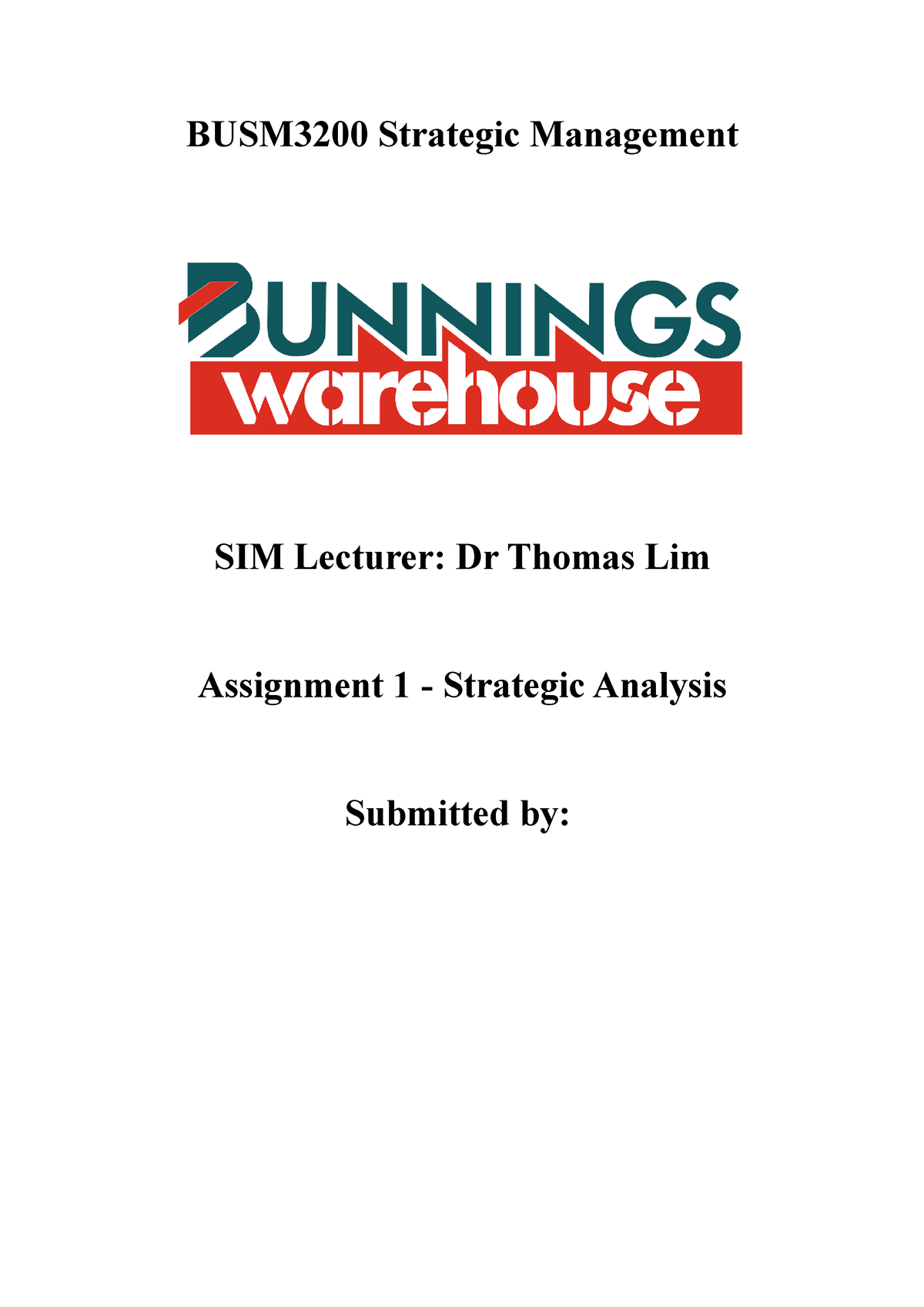 BUSM3200 Strategic Management Assignment 1 - BUSM3200 Strategic ...