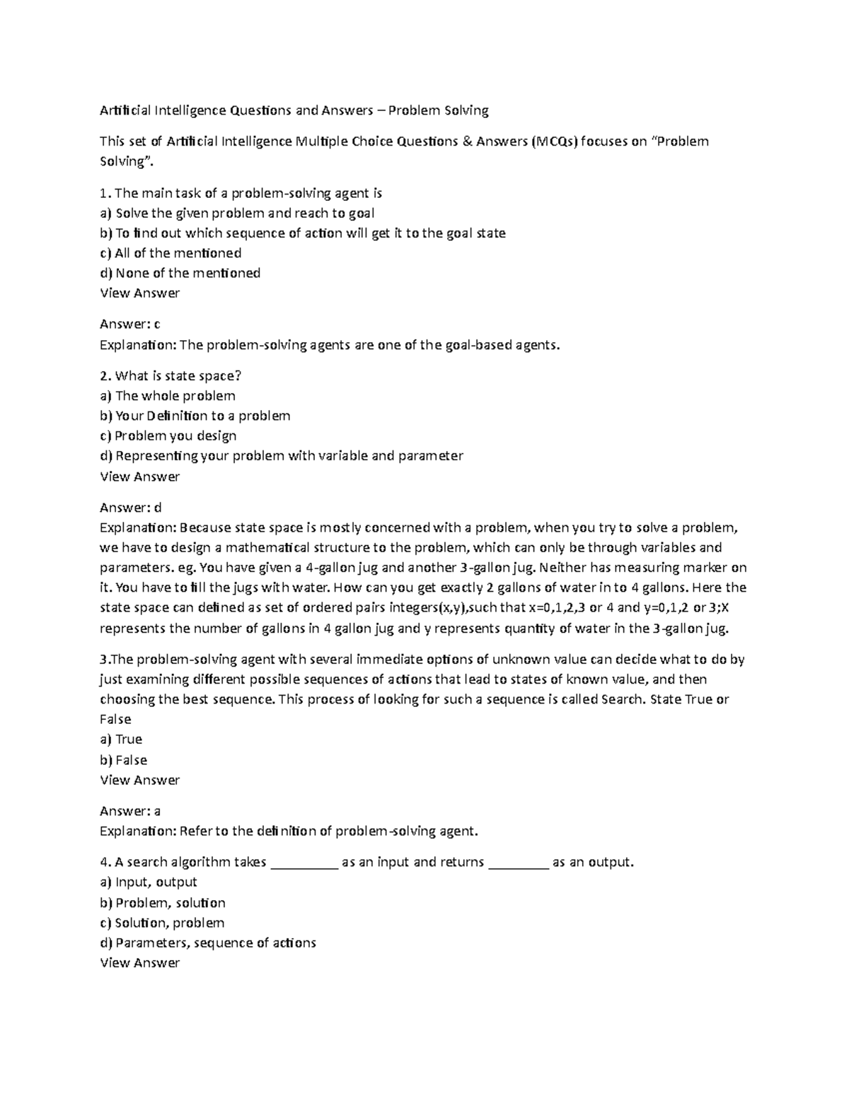 Problem Solving - Planner. A* - Artificial Intelligence Questions and ...