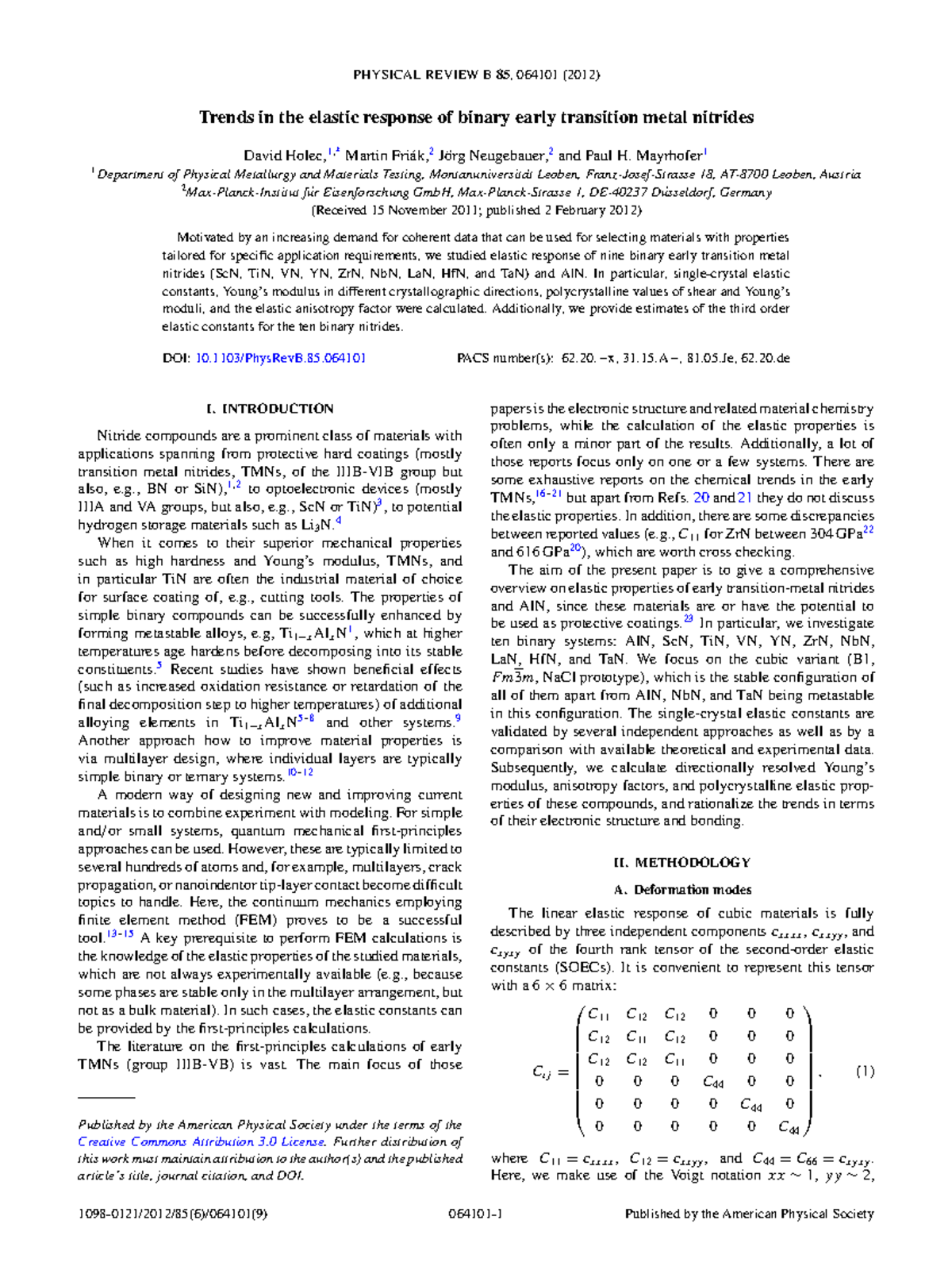 Phys Rev B - PHYSICAL REVIEW B 85, 064101 (2012) Trends In The Elastic ...