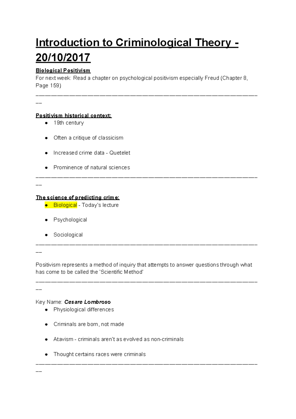 Criminological Theory Lecture 3 Biological Positivism Introduction To Criminological Theory 6480