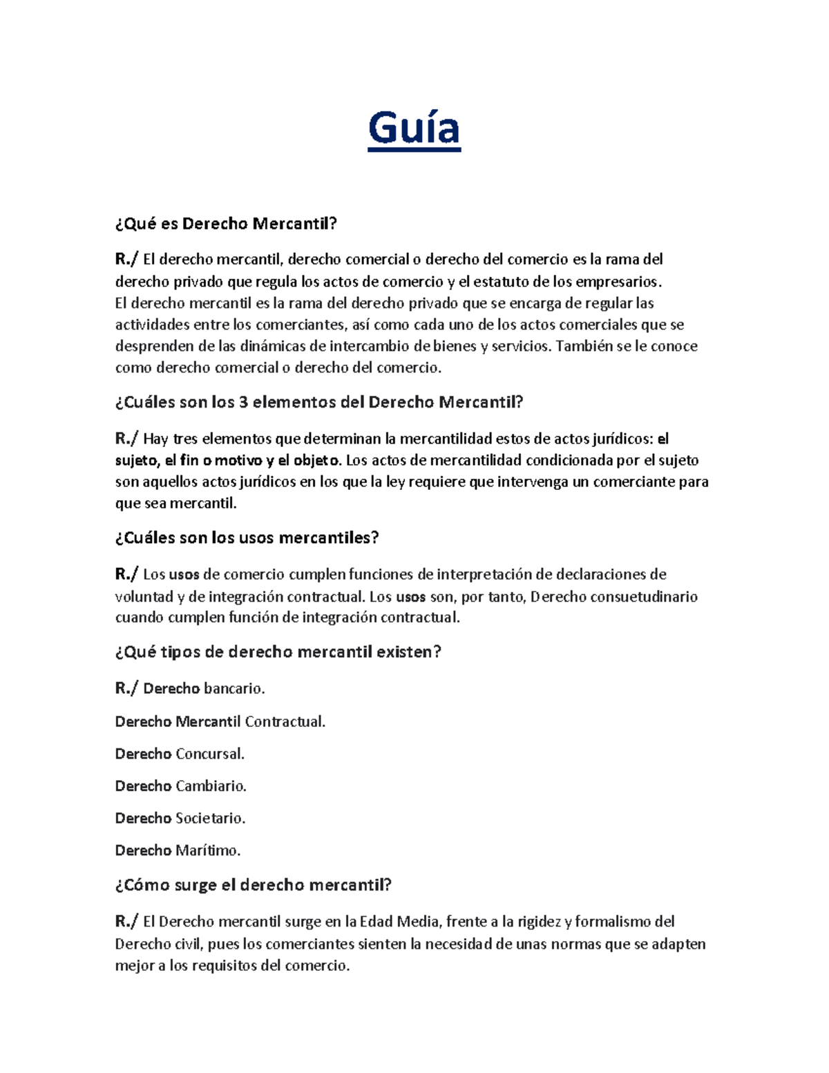 Guia De Mercantil I - Guía ¿Qué Es Derecho Mercantil? R./ El Derecho ...