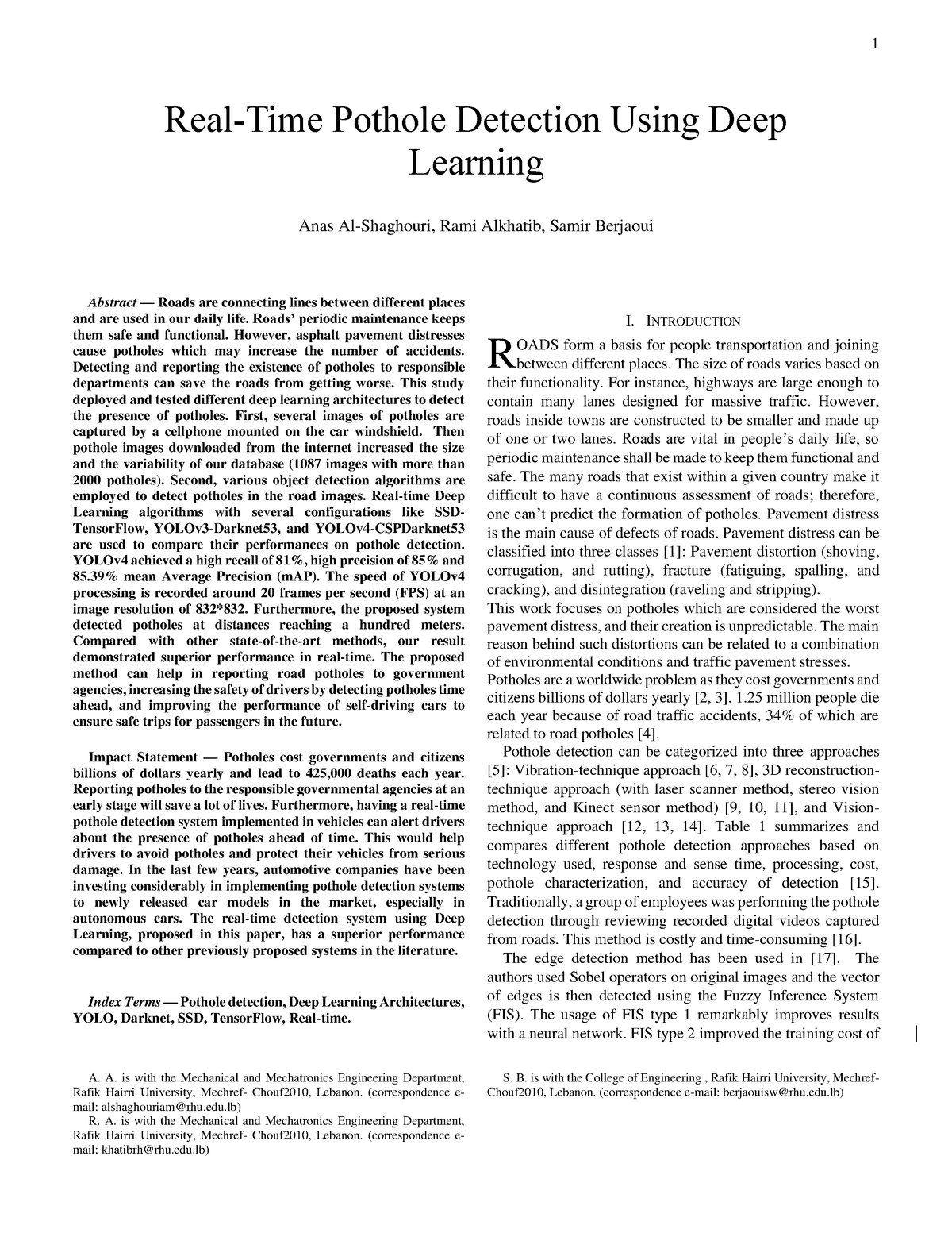 Deep Learning Based Detection Of Potholes In - Abstract — Roads Are ...