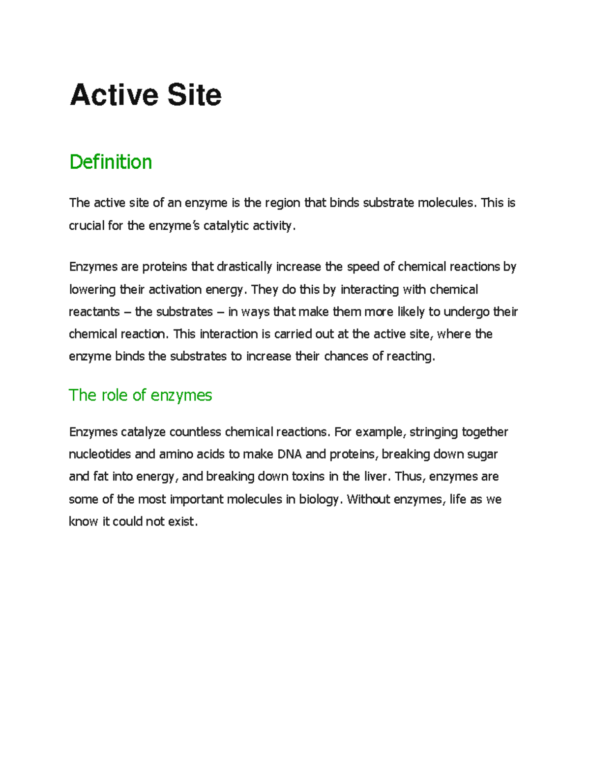 Active Site Active Site Definition The active site of an enzyme is