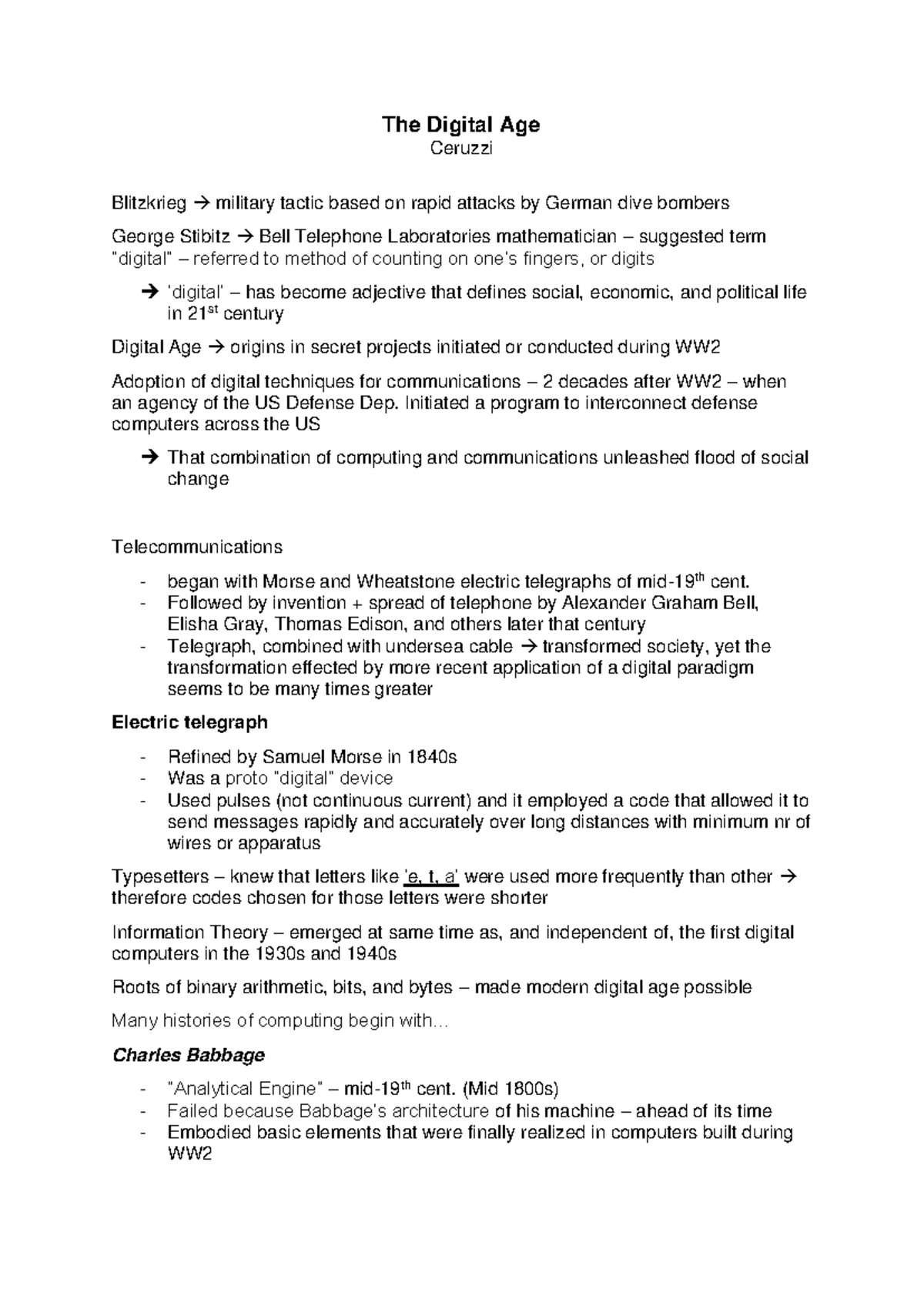 Digital Age - Part of Semester 1 notes - The Digital Age Ceruzzi ...