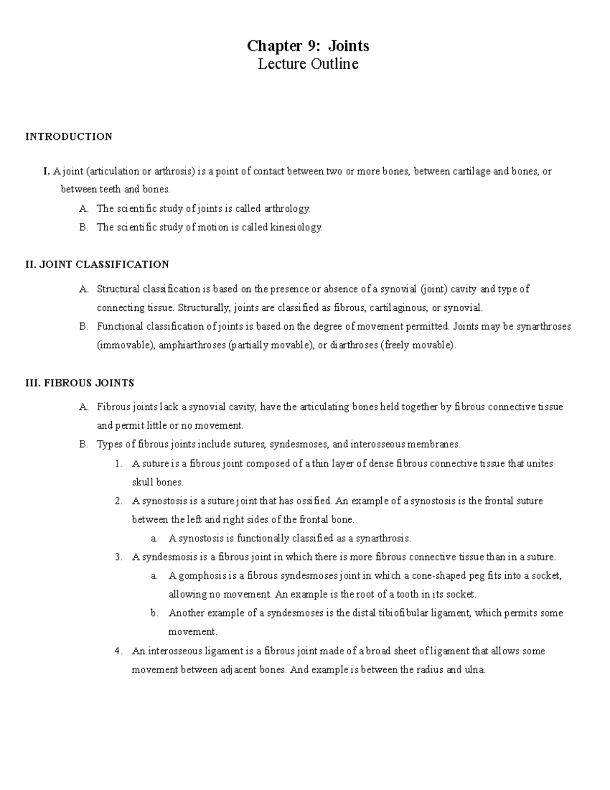 Chp 9 Joints lecture outline - Chapter 9: Joints Lecture Outline ...