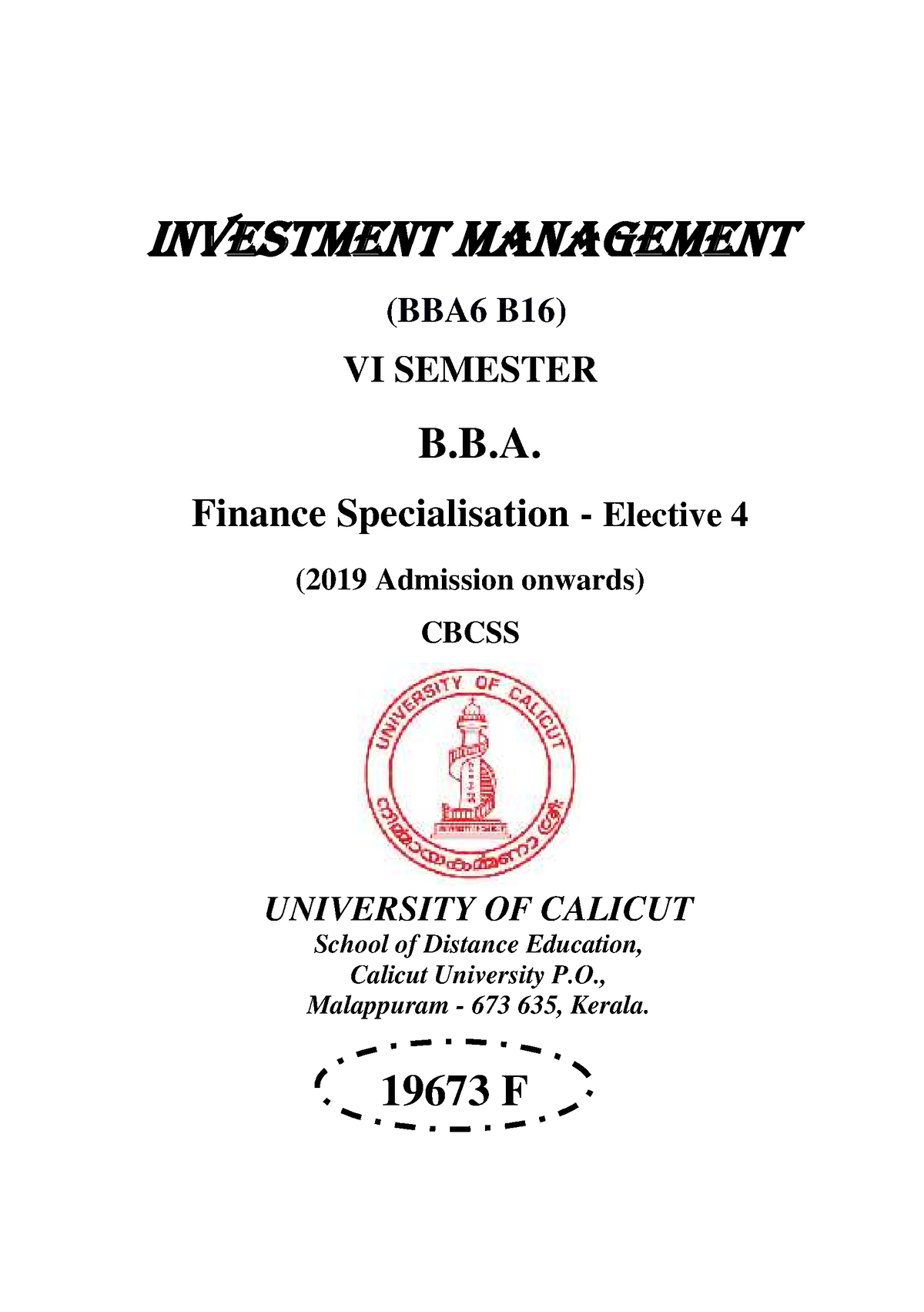 SLM-BBA- Investment Management - INVESTMENT MANAGEMENT (BBA6 B16) VI ...