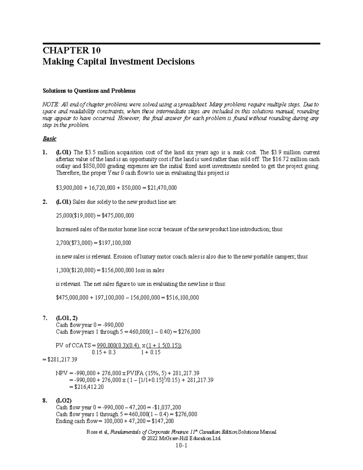 Chapitre 10 corrigé - CHAPTER 10 Making Capital Investment Decisions ...