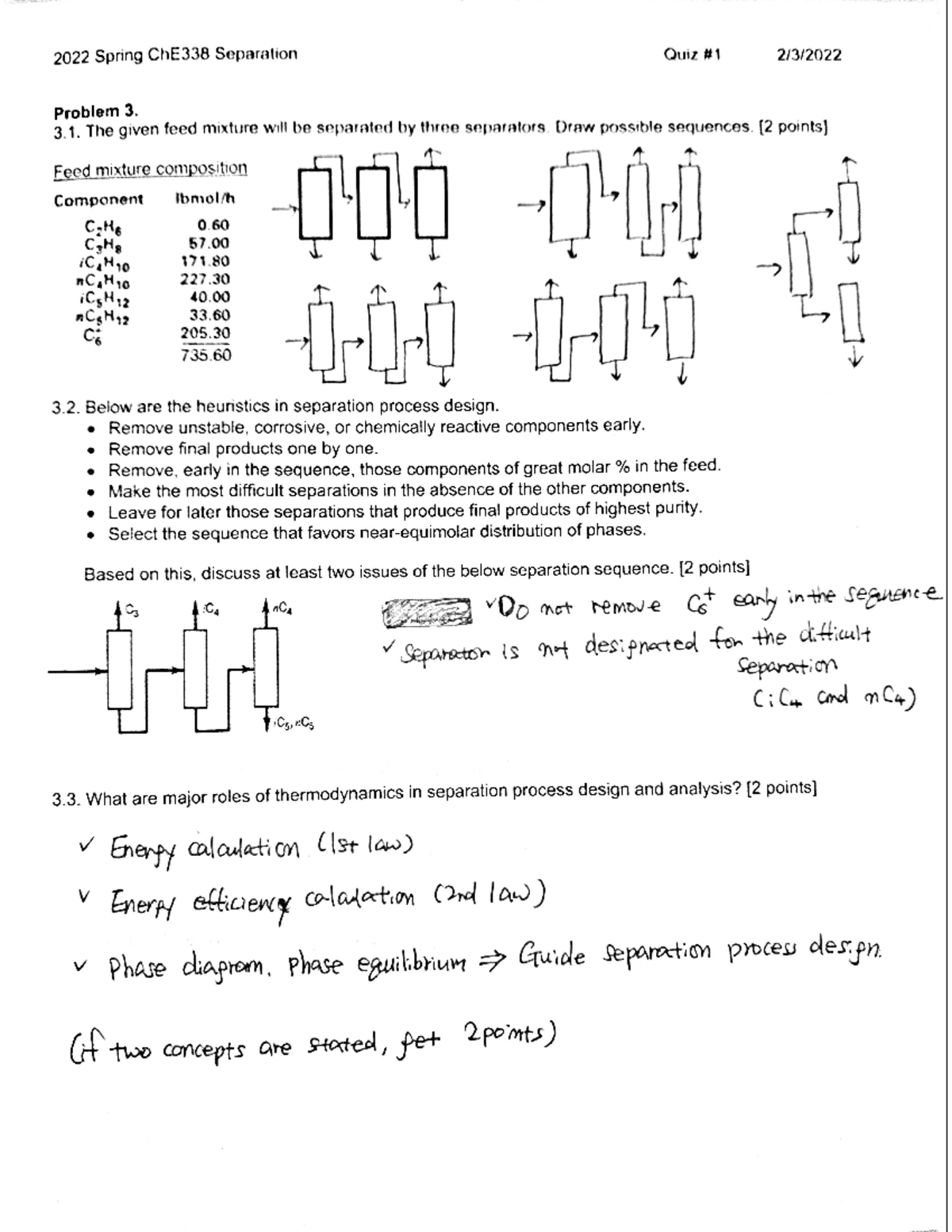 Separations practice problem Quiz 1 Solution CH E338 Studocu
