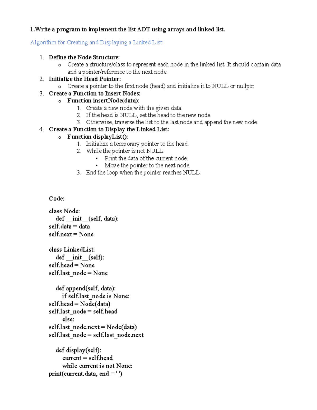 DSA - nice - 1 a program to implement the list ADT using arrays and ...