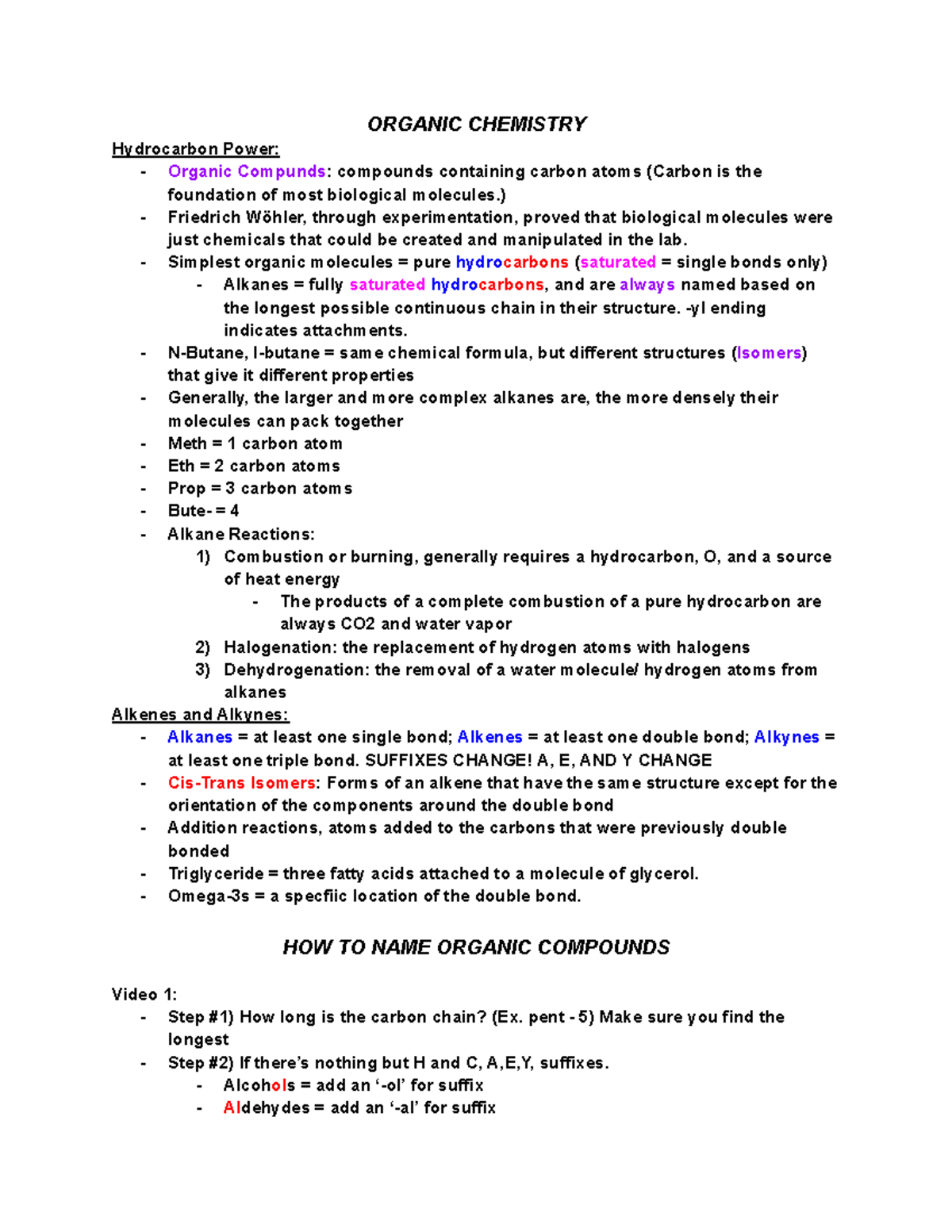 1 9 organic chem notes - nooooo - ORGANIC CHEMISTRY Hydrocarbon Power ...