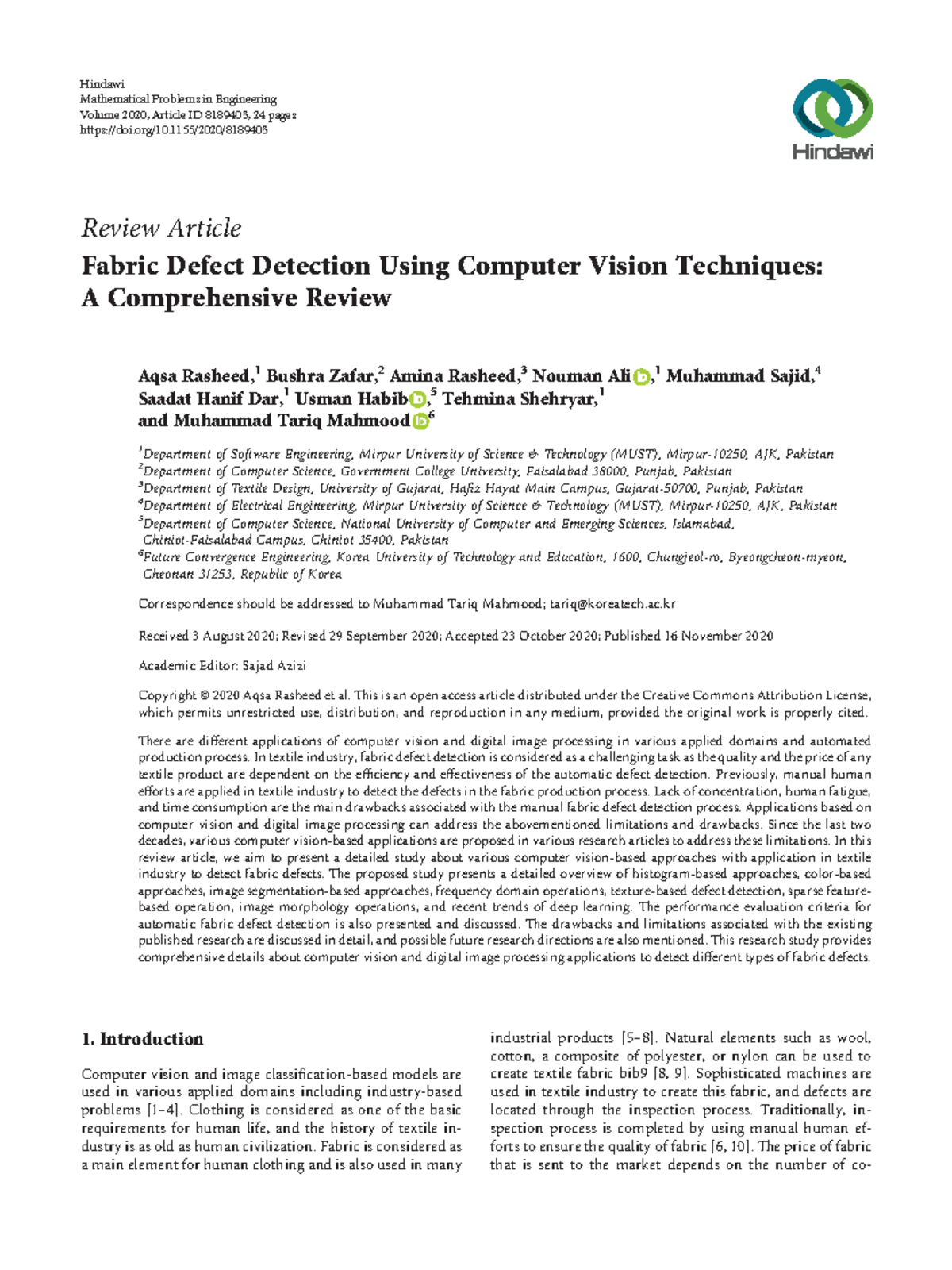 Fabric Defect Detection Using Computer Vision Techniques - ac Received ...