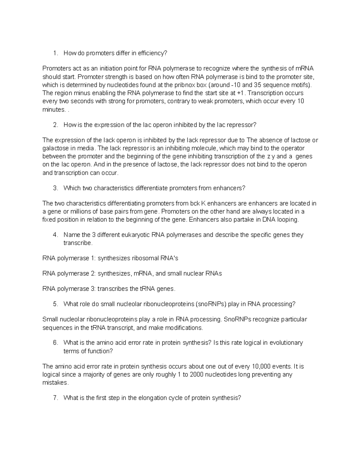 M11 SAQS questions and answers 1. How do promoters differ in