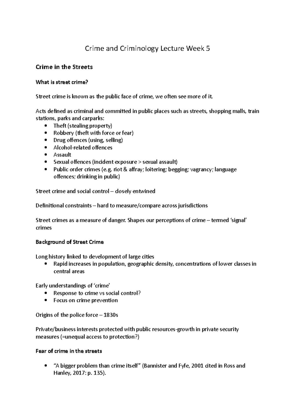 Week 5 - Crime in the Streets Lecture - Crime and Criminology Lecture ...