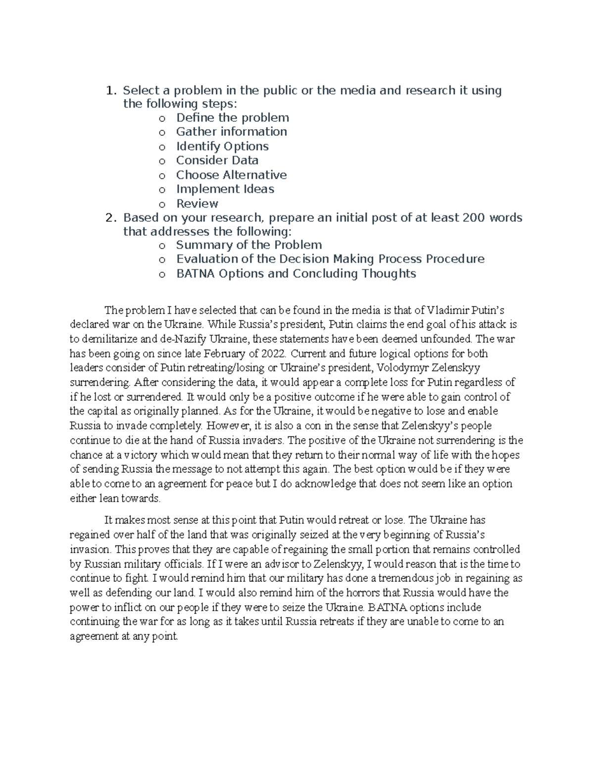 Management in Theory Decision Making Process - Select a problem in the ...