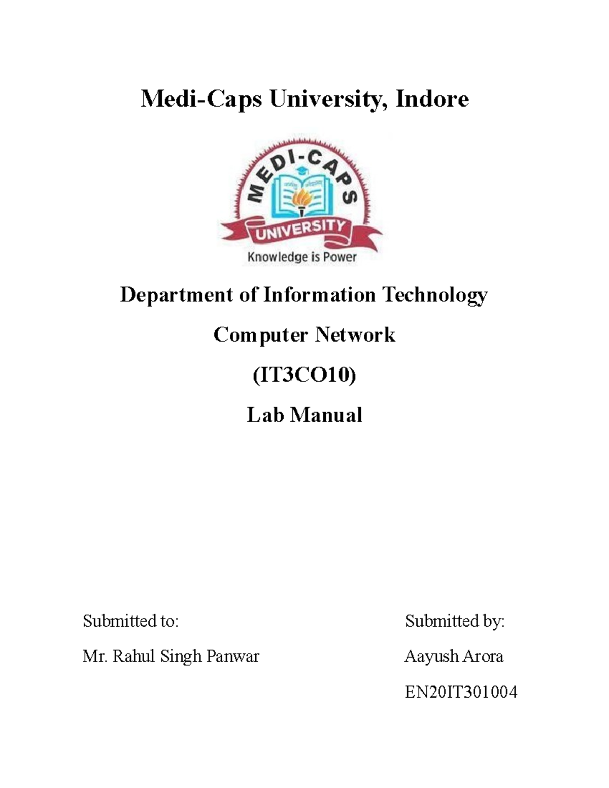 CN Lab Manual MediCaps University, Indore Department of Information Technology Computer