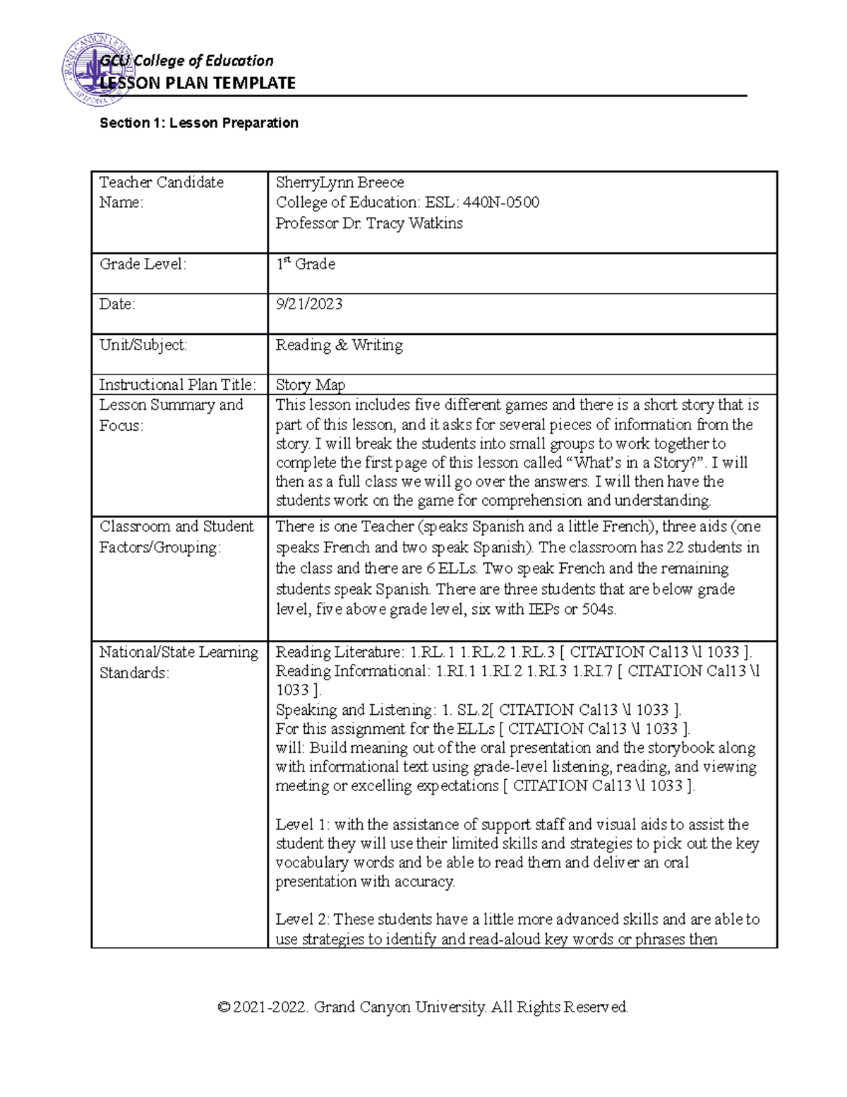 ESL- 440N-0500 Topic 7 COE lesson plan for ELLs by Sherry Lynn Breece ...