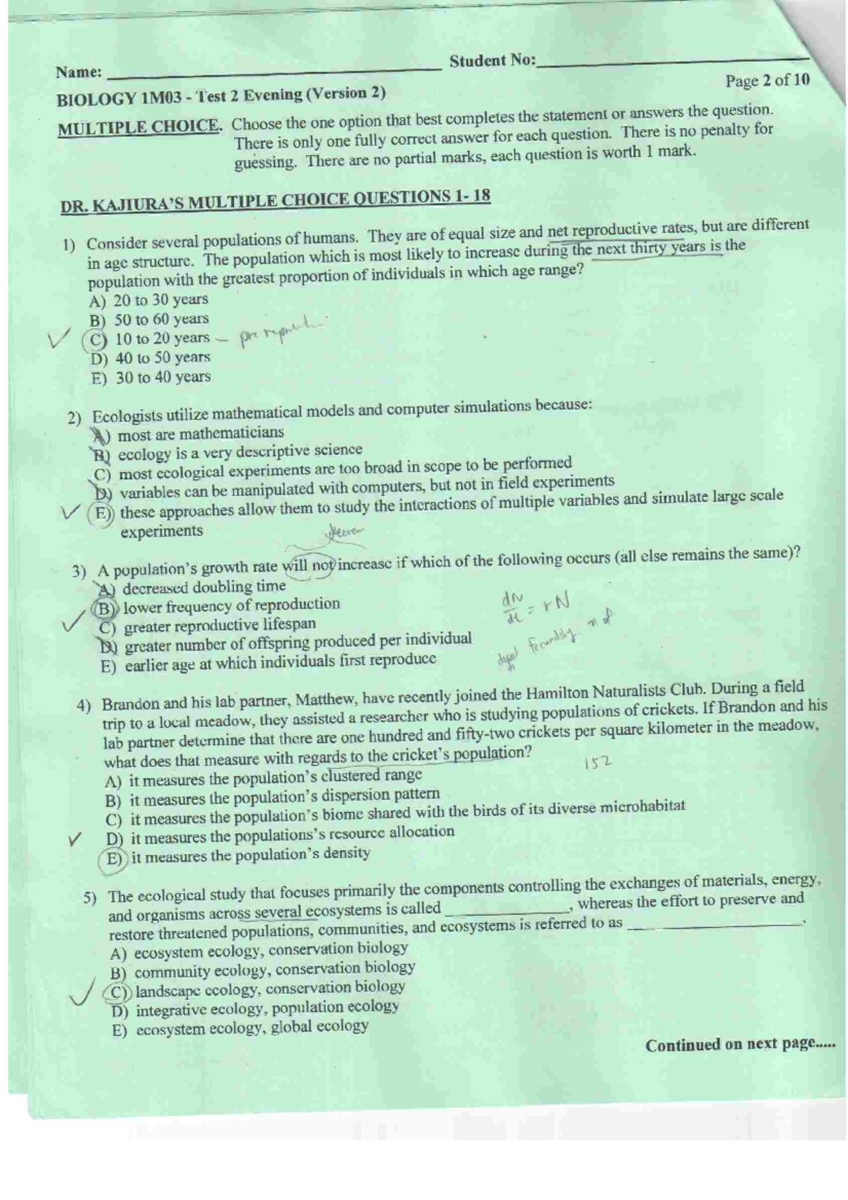 Midterm 2018, questions and answers - Bio 1A03 - Studocu