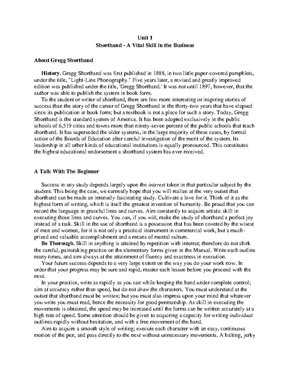 Unit-1 - Stenography - Unit 1 Shorthand - A Vital Skill in the Business ...