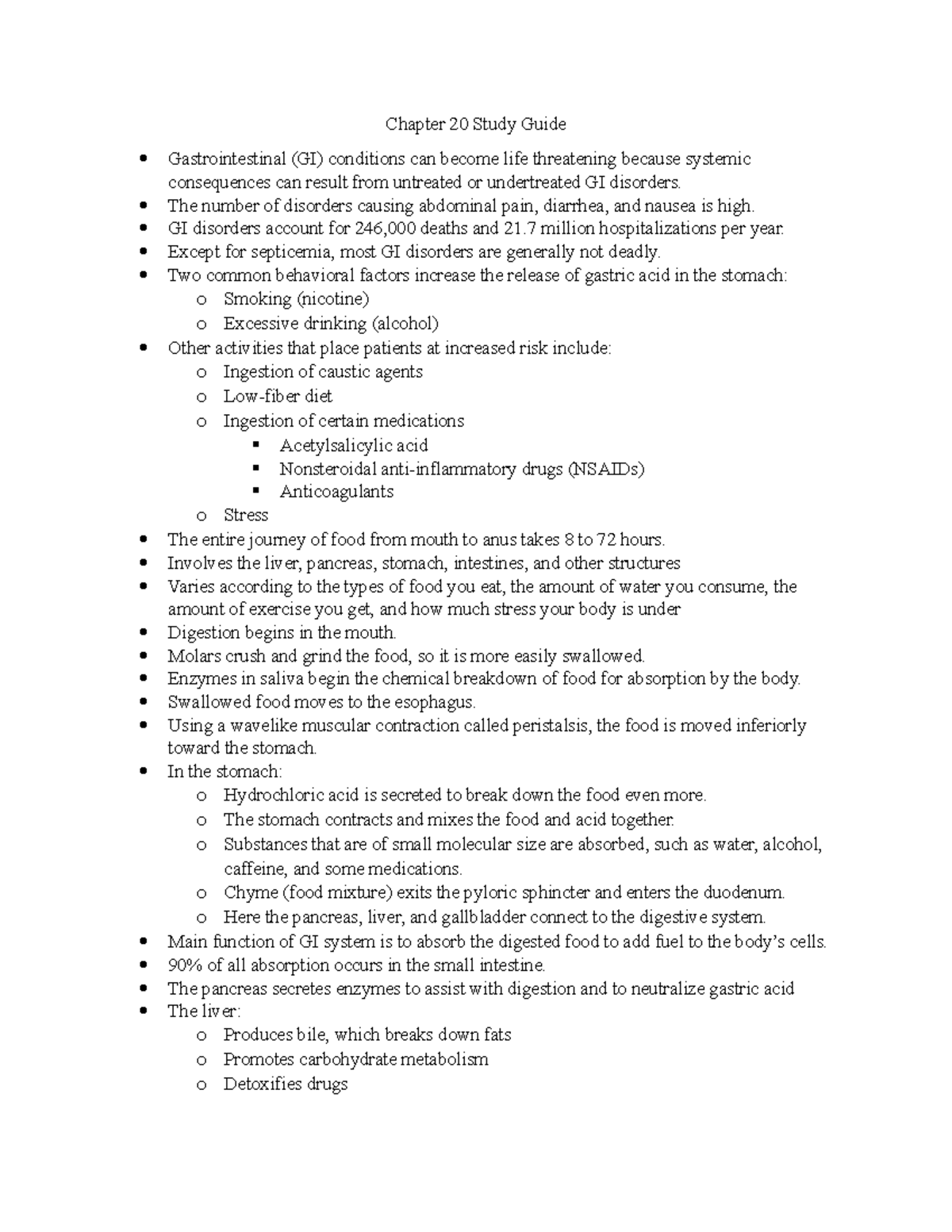 Chapter 20 - Study guides - Chapter 20 Study Guide Gastrointestinal (GI ...