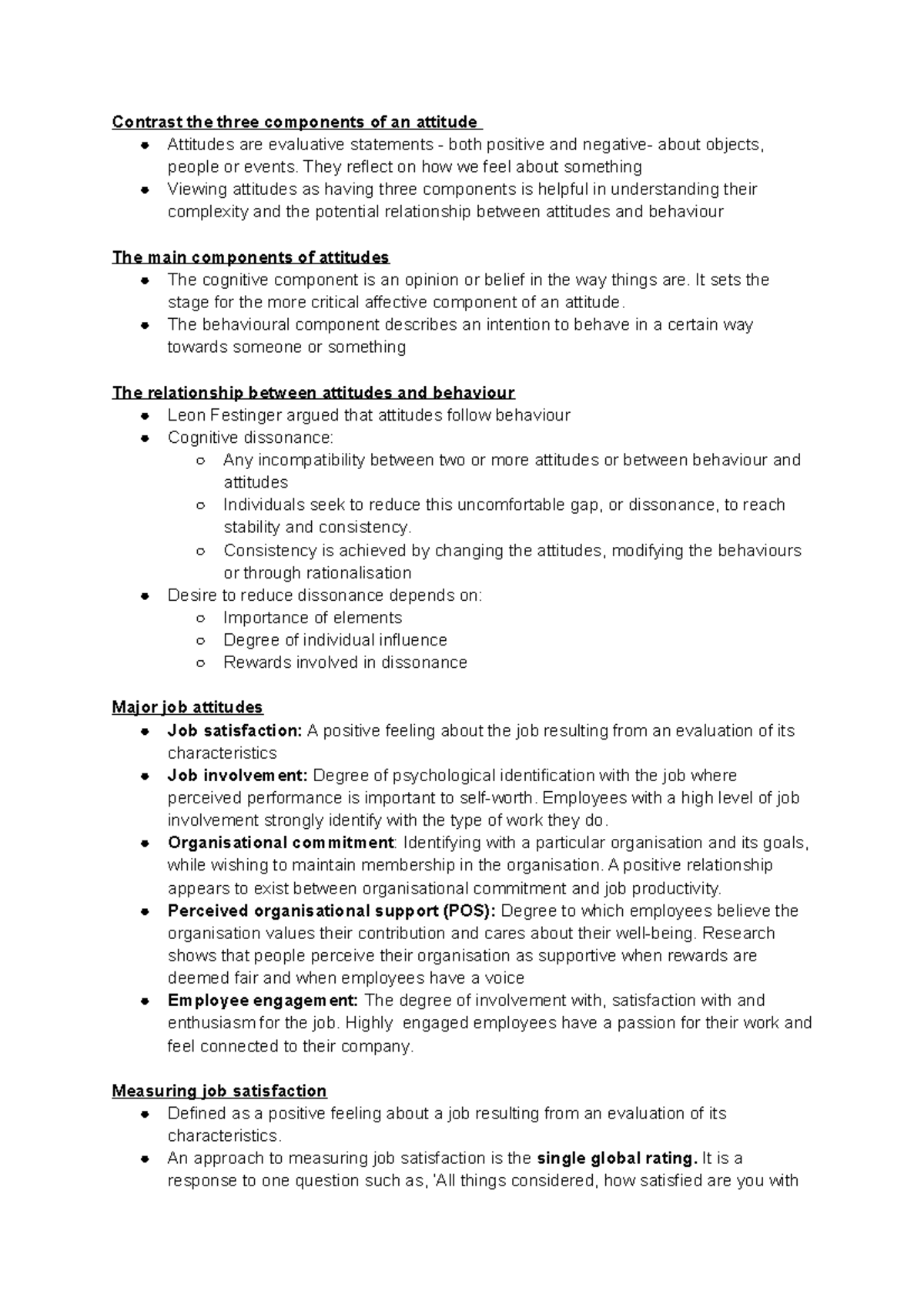 CH 3 - Attitudes and Job Satisfaction - Contrast the three components ...